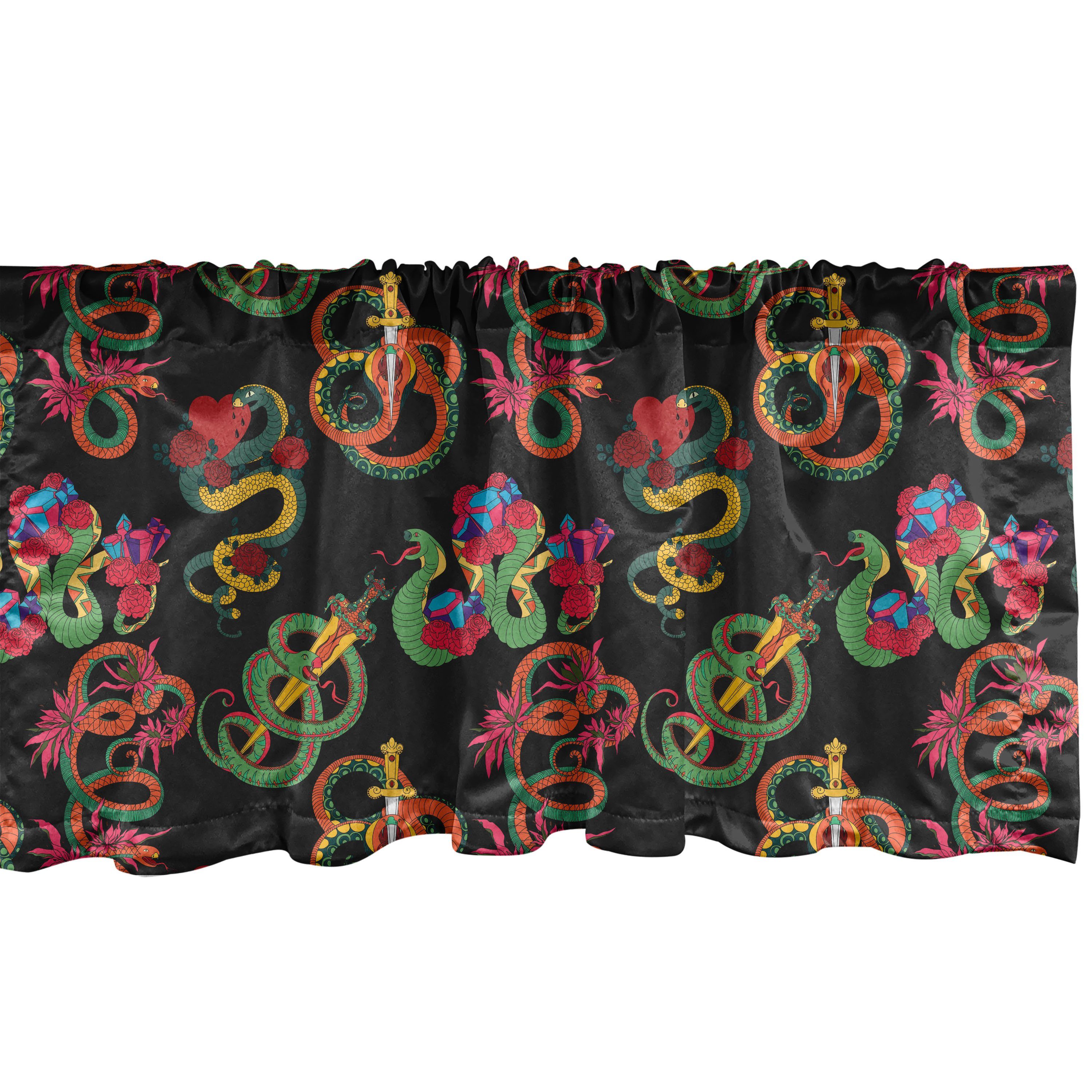 Scheibengardine Vorhang Volant für Küche Schlafzimmer Dekor mit Stangentasche, Abakuhaus, Microfaser, Drachen Bunte Zier Schlangen