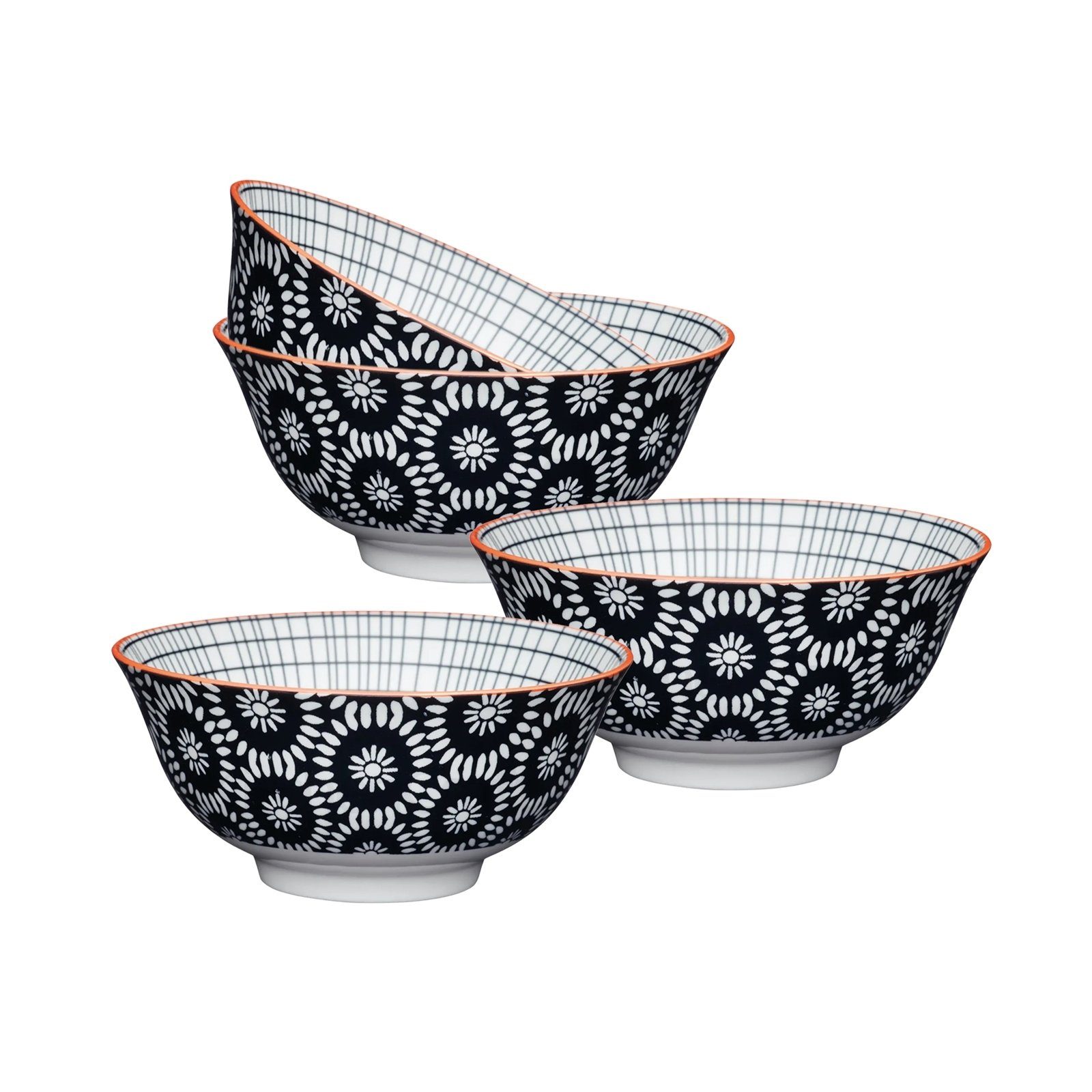 Neuetischkultur Müslischale Müslischale bunt dekoriert 4er-Set Keramik, Keramik, (Set, 4-tlg) Blumendekor Schwarz