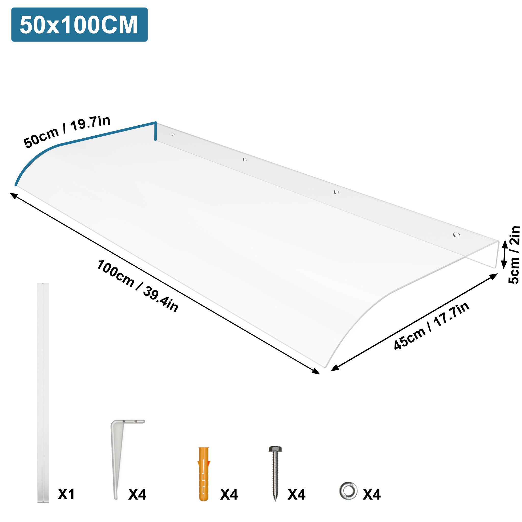 FIVMEN Vordach Überdachung Pultvordach Polycarbonat Haustürvordach Transparentes, Überdachung Pultbogenvordach Türdach UV-Schutz Regenschutz