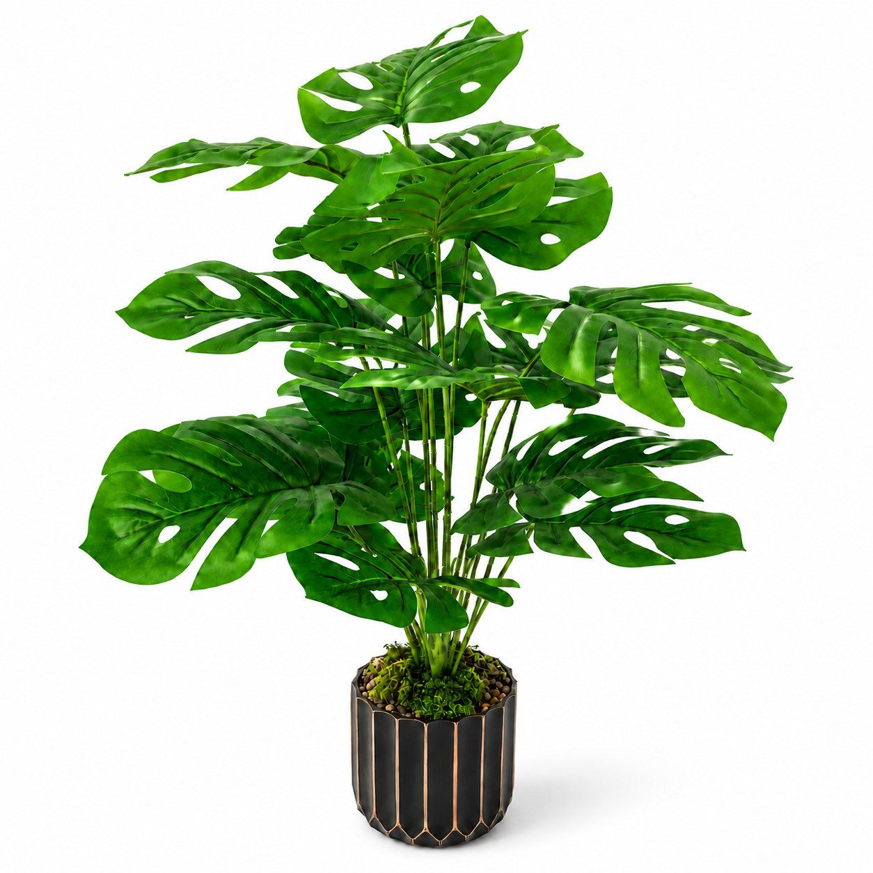 Kunstpflanze 71 cm Künstliche Monstera Pflanze mit Übertopf, UV-beständig Monstera, Refined Living, Höhe 71 cm, UV-beständig, individuell formbar, mit dekorativem Übertopf