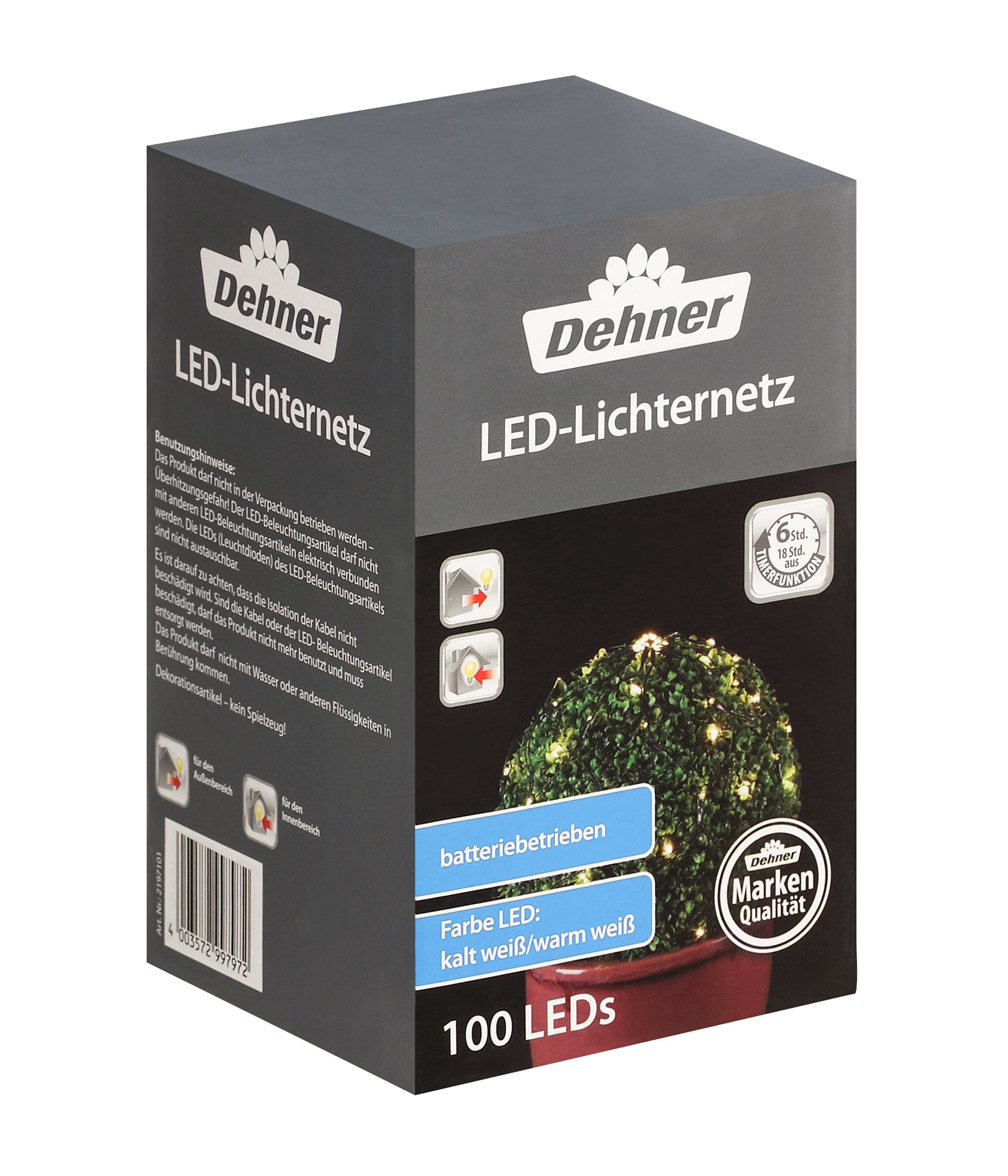 Dehner LED-Lichterkette LED Lichterkette, 100 LEDs, kaltweiß/warmweiß, Lichternetz mit Farbwechselfunktion und Timer, für Indoor/Outdoor