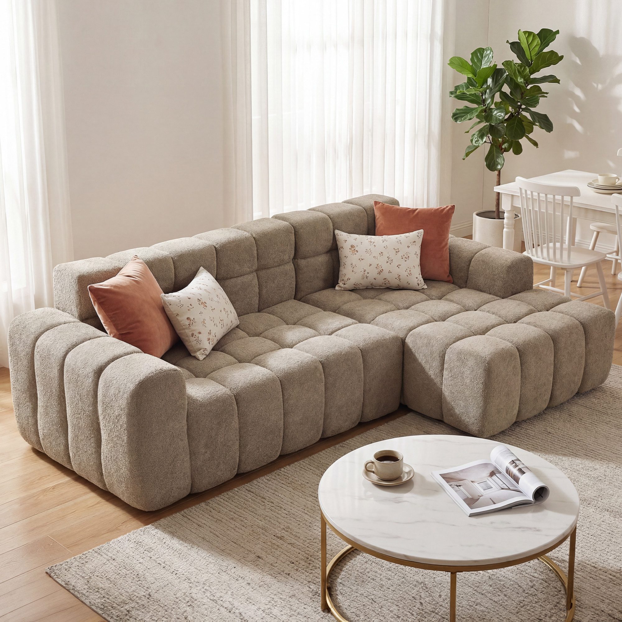STILVORA Schlafsofa 3-Sitzer Sofa mit Fußhocker Ecksofa Chaiselongue für Büro & Wohnzimmer, Cloud-Kombinationssofa mit L-Liegestühlen und tiefen Sitzplätzen, Modulares Sofa Hochelastischer Schwamm, Bequeme Algenvelours-stoff