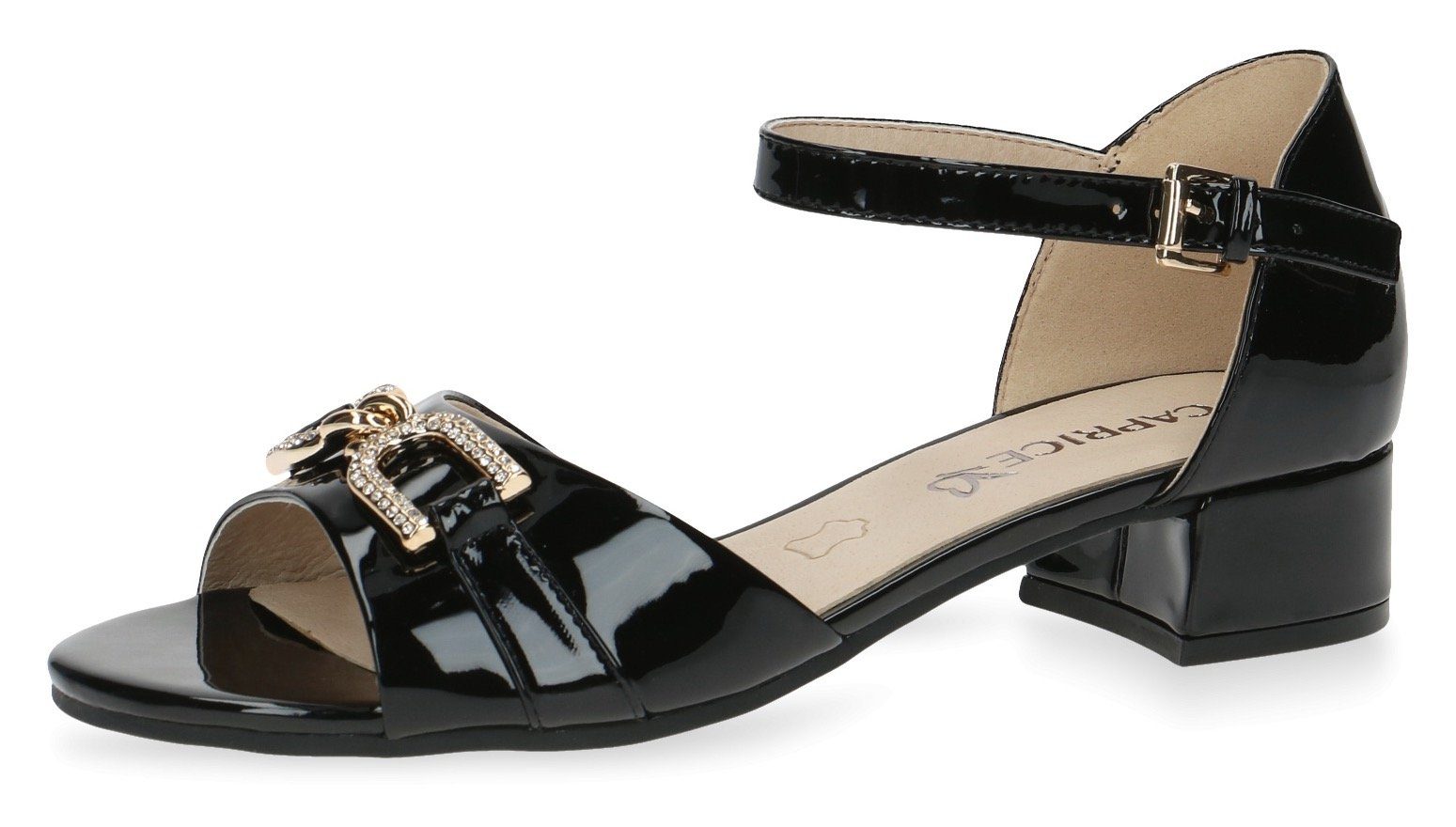 Caprice Sandalette mit schönem Schmuckelement schwarz-glänzend