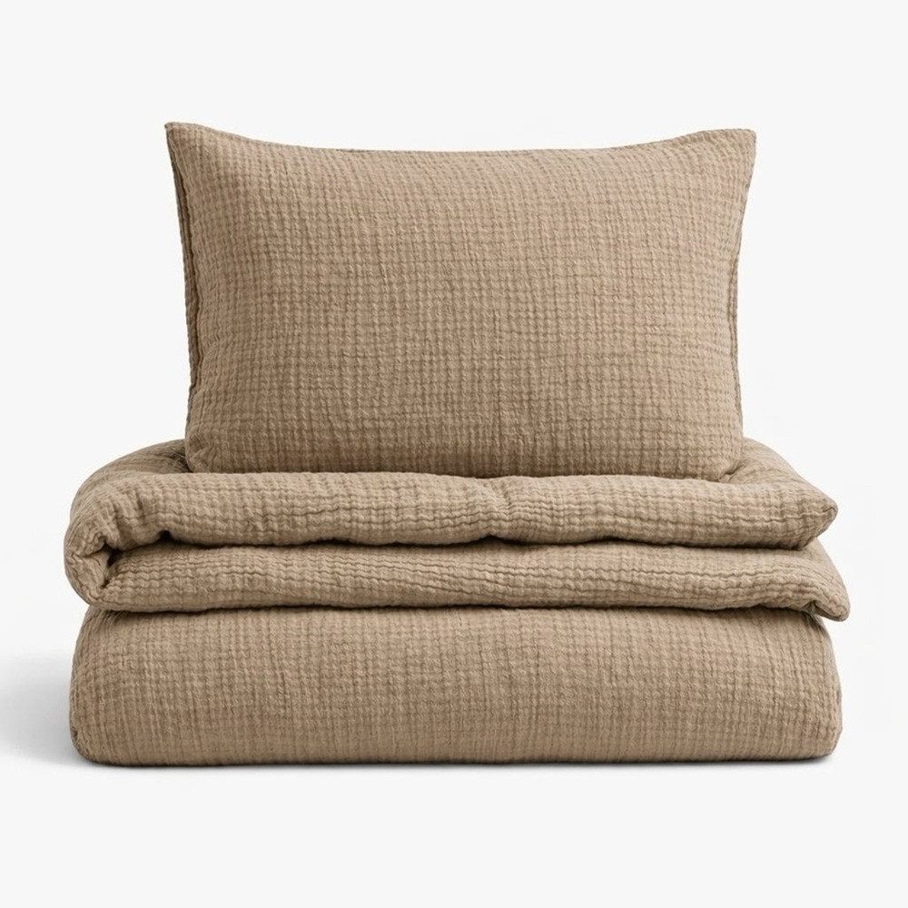 Sandiik Bettwäsche Musselin Bettwäsche „Warm Taupe“ – aus Biobaumwolle, Biobaumwolle, Made in Stuttgart 100% Biobaumwolle