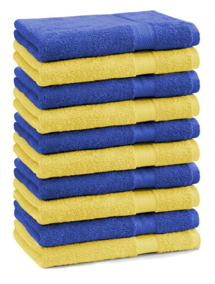 Betz Gästehandtücher 10 Stück Gästehandtücher Premium 100% Baumwolle  Gästetuch-Set 30x50 cm Farbe gelb und royalblau, 100% Baumwolle