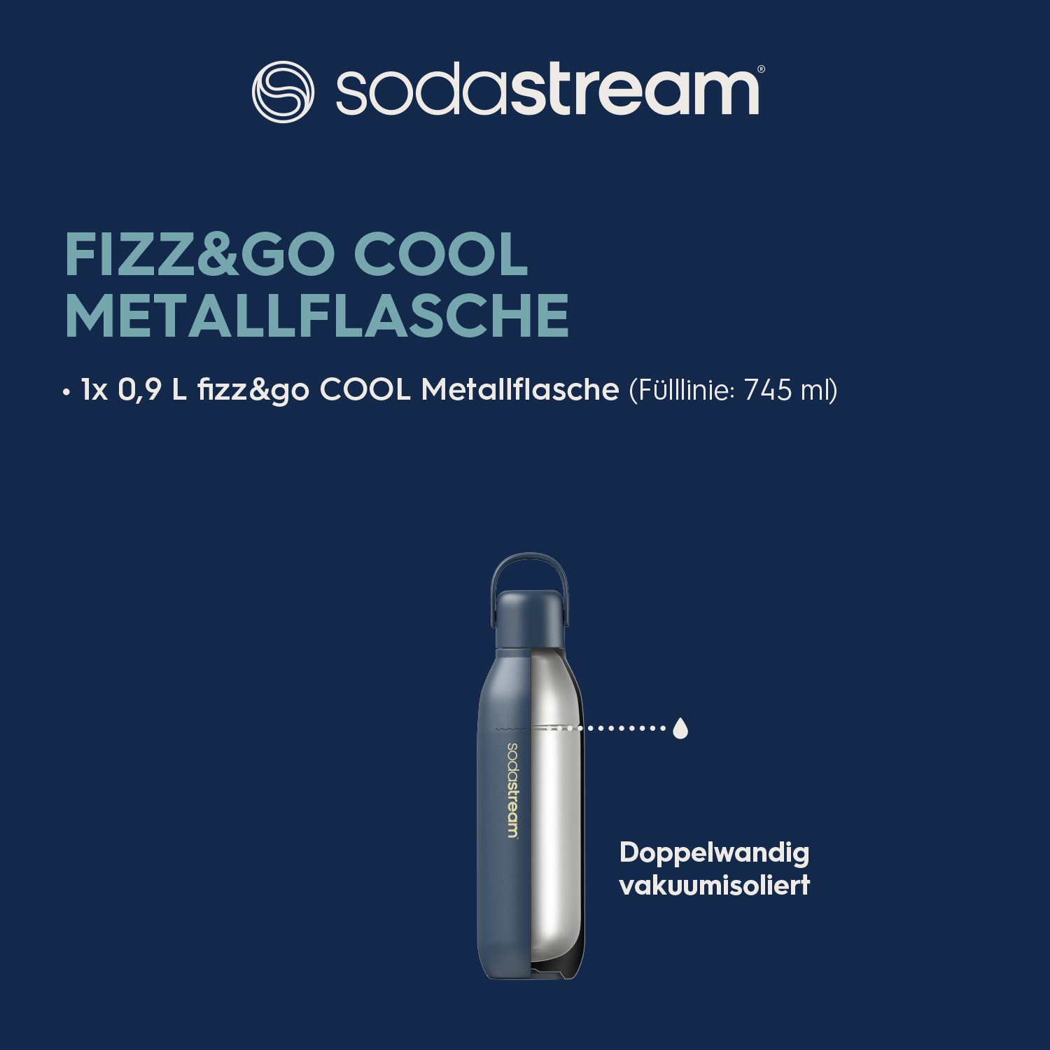 SodaStream Thermoflasche Metallflasche Fizz&go COOL DWS, 0,9 l, Trinkflasche, kompatibel mit SodaStream DUO, E-DUO, TERRA, ART & ENSO Wassersprudler