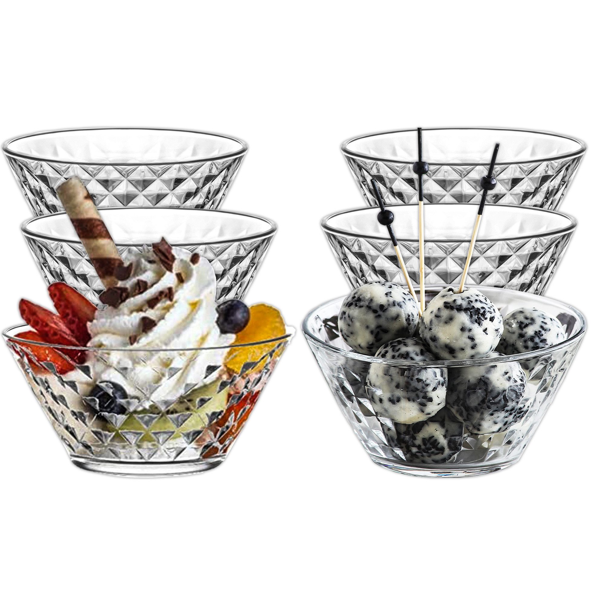 LAV Schale Artemis Glasschalen - 330 ml (11 1/4 oz), 6er Set, Glas, (6er-Set, 6-tlg), ideal für Desserts, Snacks, Dips, Diamantschliff,spülmaschinengeeignet