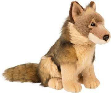 Uni-Toys Kuscheltier Wolf sitzend - 25 cm (Höhe) - Plüsch-Wolf, Lupus - Plüschtier, zu 100 % recyceltes Füllmaterial
