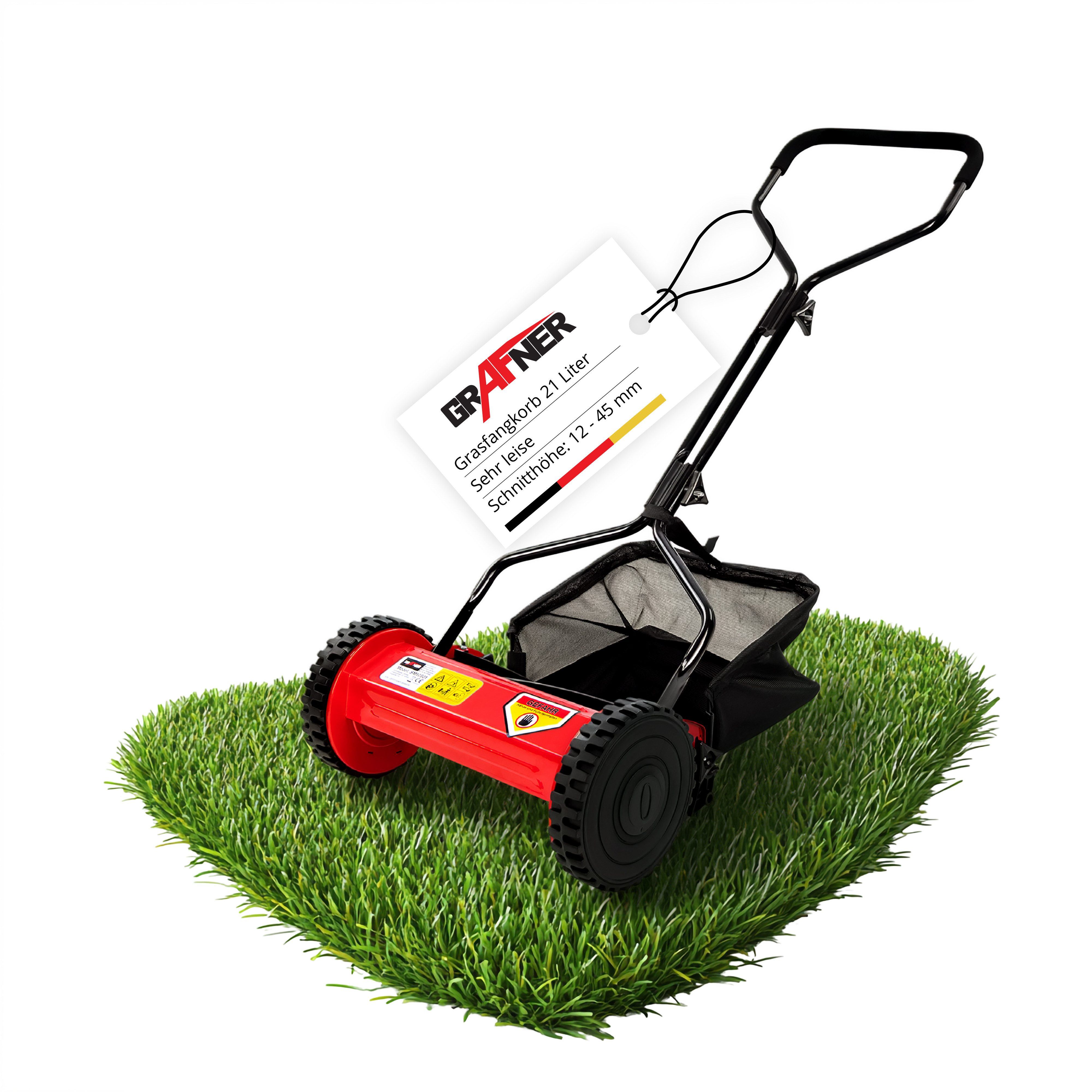 Grafner Spindelmäher Spindelmäher Rasenmäher Handrasenmäher Schnitthöhe einstellbar, 35 cm Schnittbreite, Schnitthöhe einstellbar: 12 - 45 mm