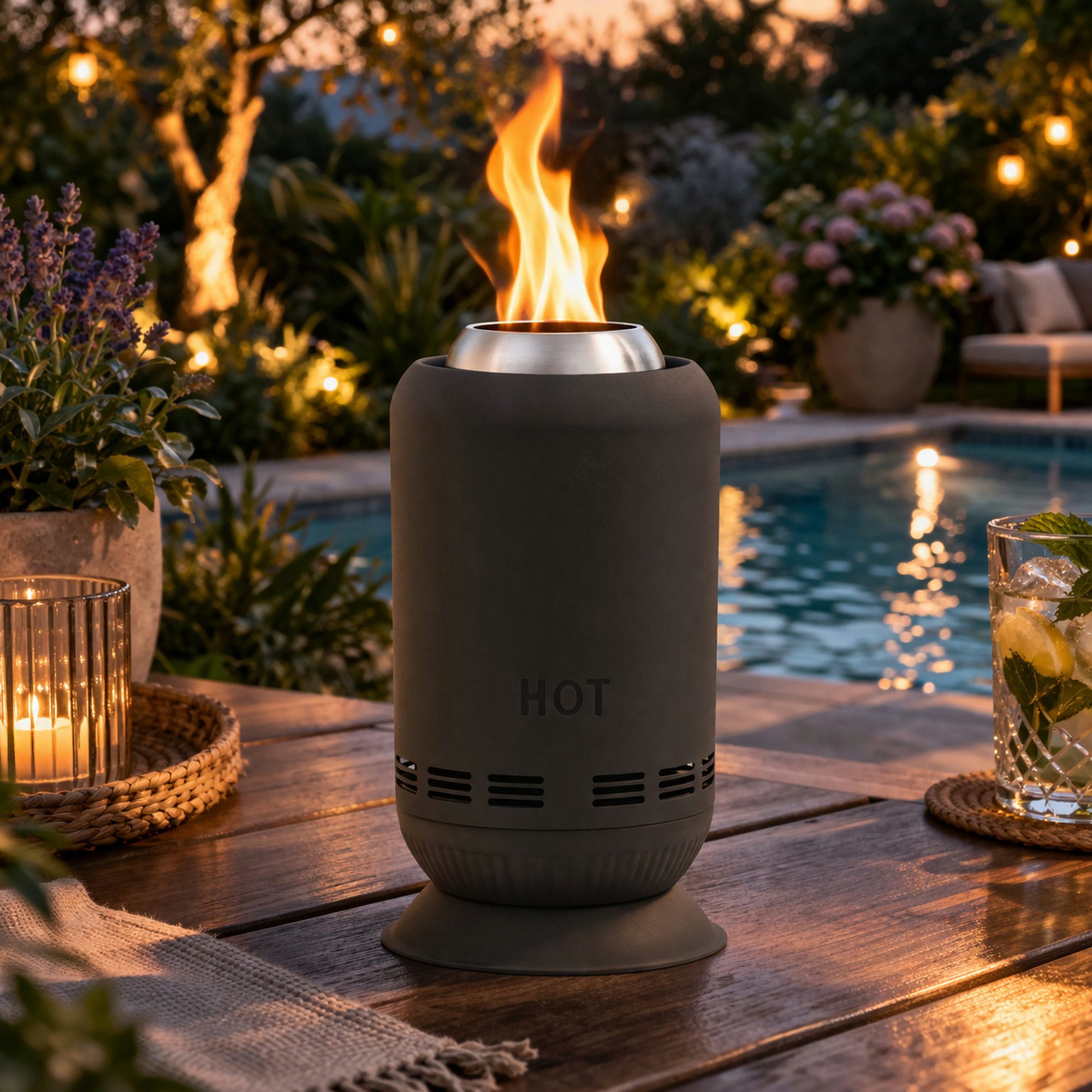 Zelsius Feuerschale Edelstahl Tischkamin rauchfrei, Schwarz, Pellet Feuersäule mit Tasche, Rauchfreier Betrieb