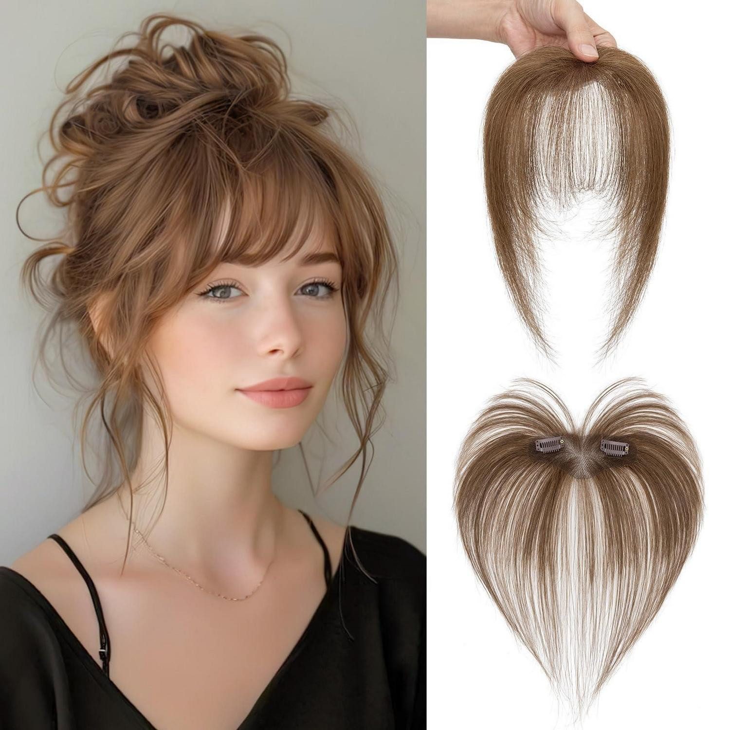 LuxusKollektion Echthaar-Extension Perücke Clipin Echthaar Pony Haarteil Luft 10.5g 04 Schokoladenbraun