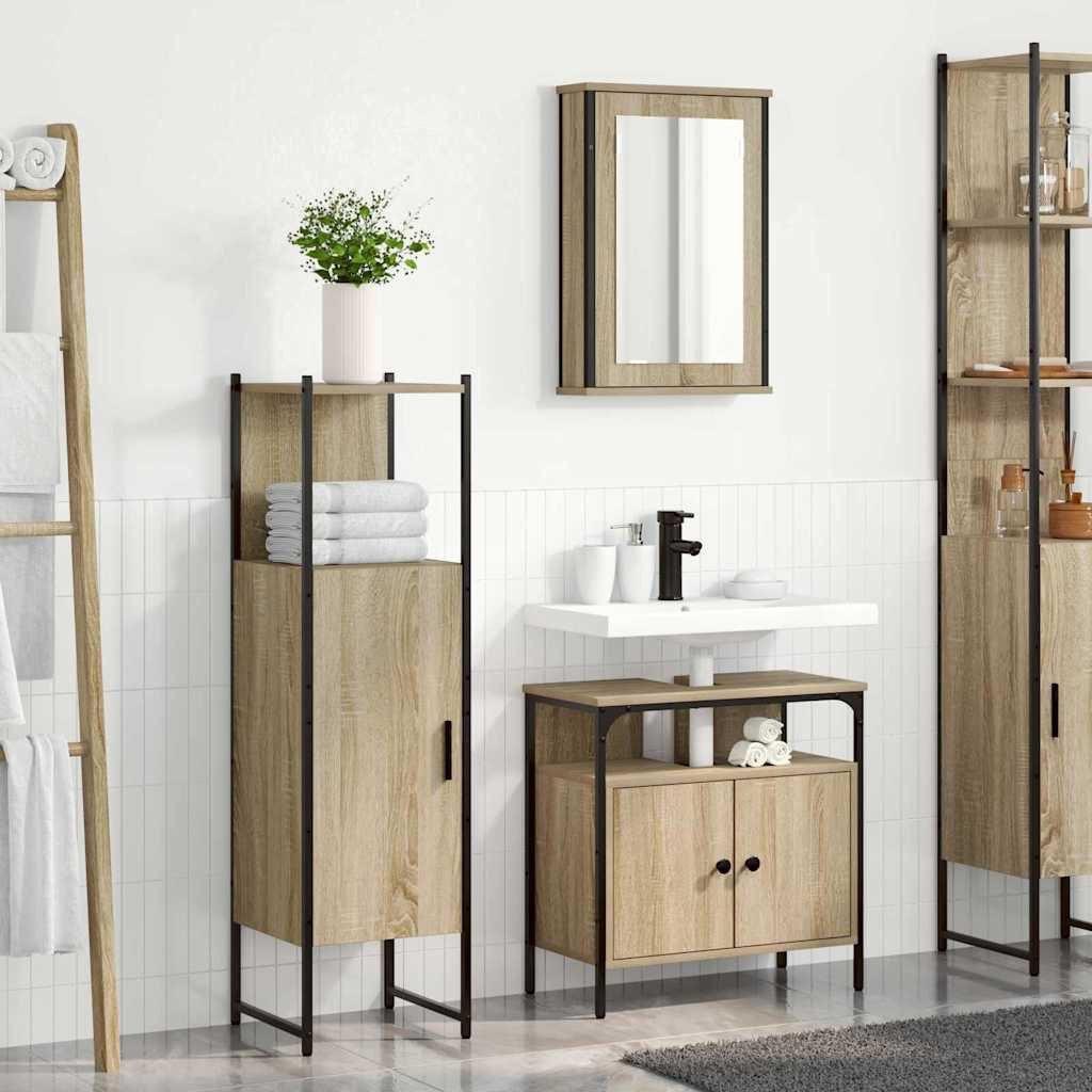 vidaXL Badezimmerspiegelschrank Badezimmermöbel-Set 3 stk. Braun 33 x 33 x 120,5 cm (3-St)
