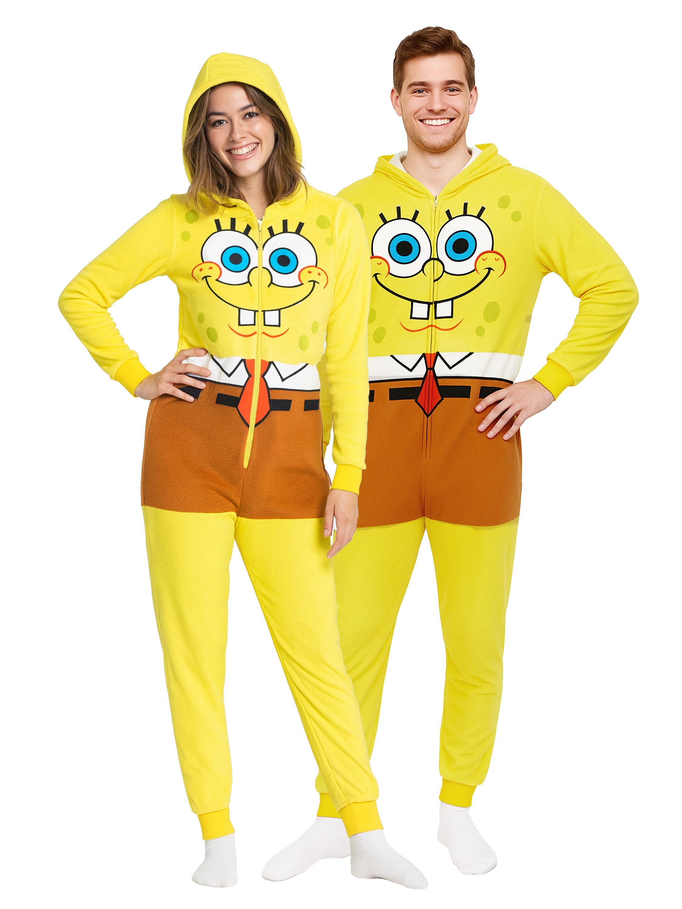 United Labels® Kostüm SpongeBob Schwammkopf Kostüm Overall Kapuze Onesie Jumpsuit Einteiler