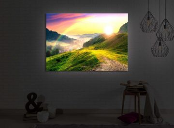 lightbox-multicolor LED-Bild Französische Berglandschaft beim Sonnenuntergang front lighted 60x40cm, Leuchtbild mit Fernbedienung