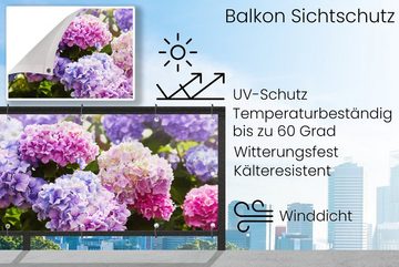 MuchoWow Balkonsichtschutz Blumen - Hortensie - Rosa - Blätter - Sonne (1-St) Balkonbanner, Sichtschutz für den Balkon, Robustes und wetterfest