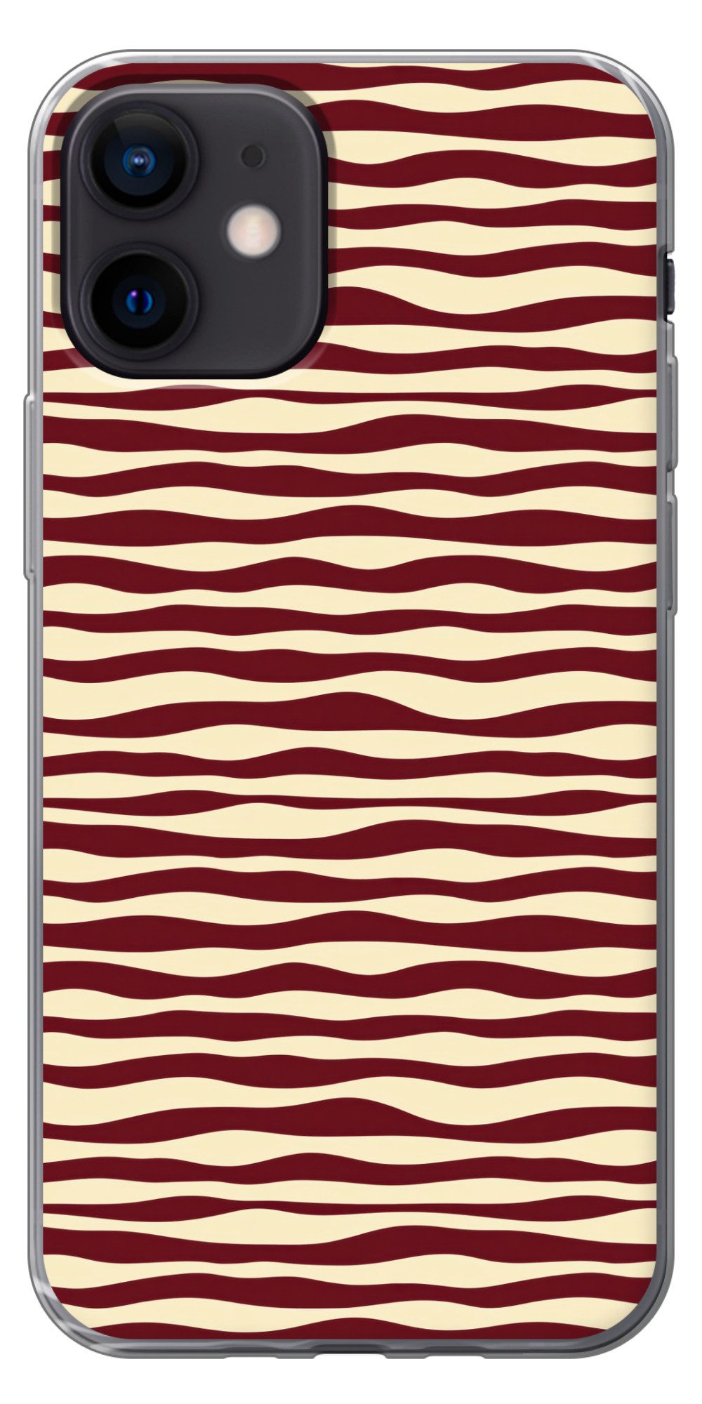 MuchoWow Handyhülle für Apple iPhone 12 Mini Wellen - Rot - Muster - Creme, Smartphone-Bumper, Print, Handy Schutzhülle Dünn