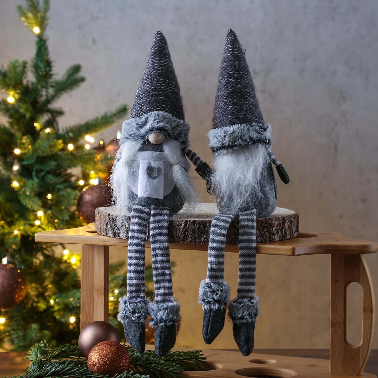 MARELIDA Weihnachtsfigur Wichtel graue Mütze Bart Dekofigur Weihnachtsdeko Kantenhocker H: 45cm (1 St)