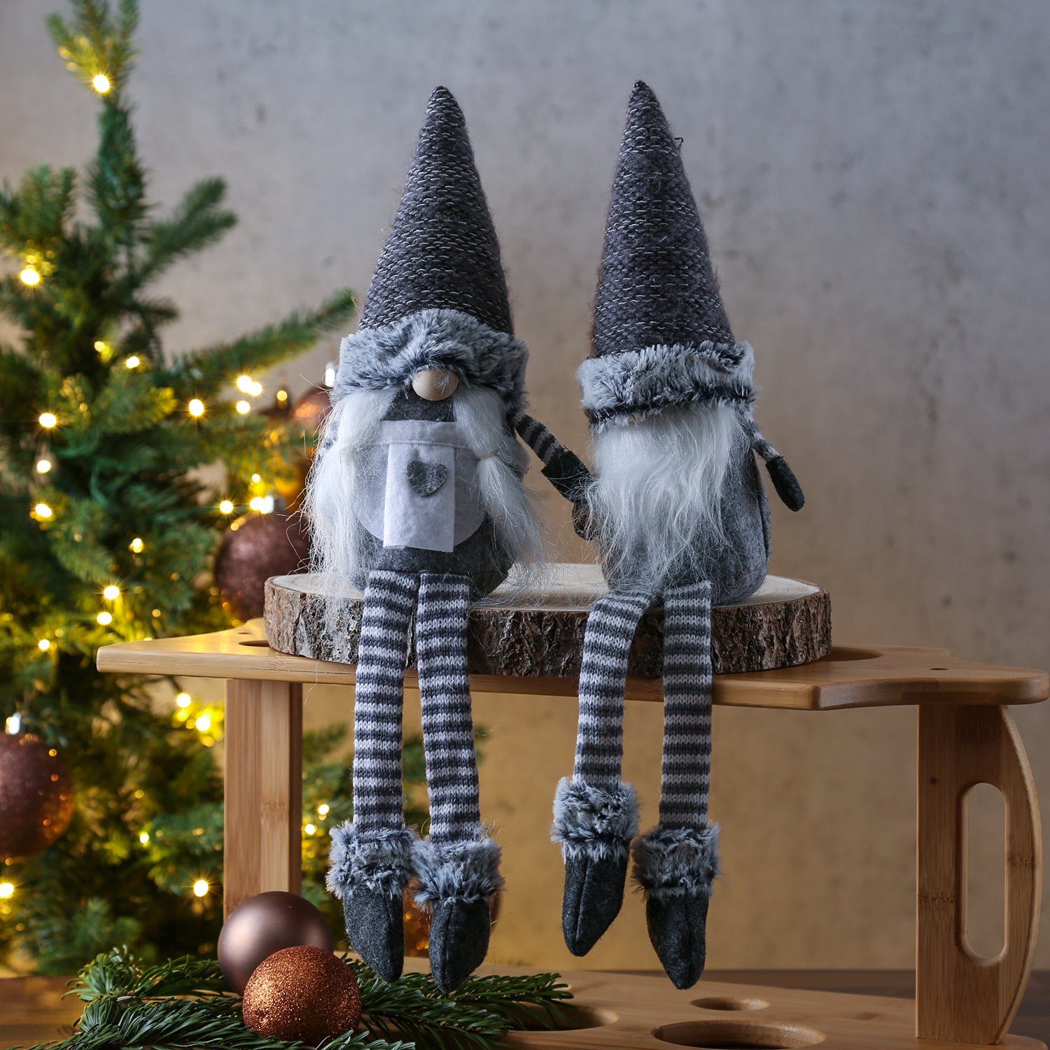 MARELIDA Weihnachtsfigur Wichtel graue Mütze Bart Dekofigur Weihnachtsdeko  Kantenhocker H: 45cm (1 St)