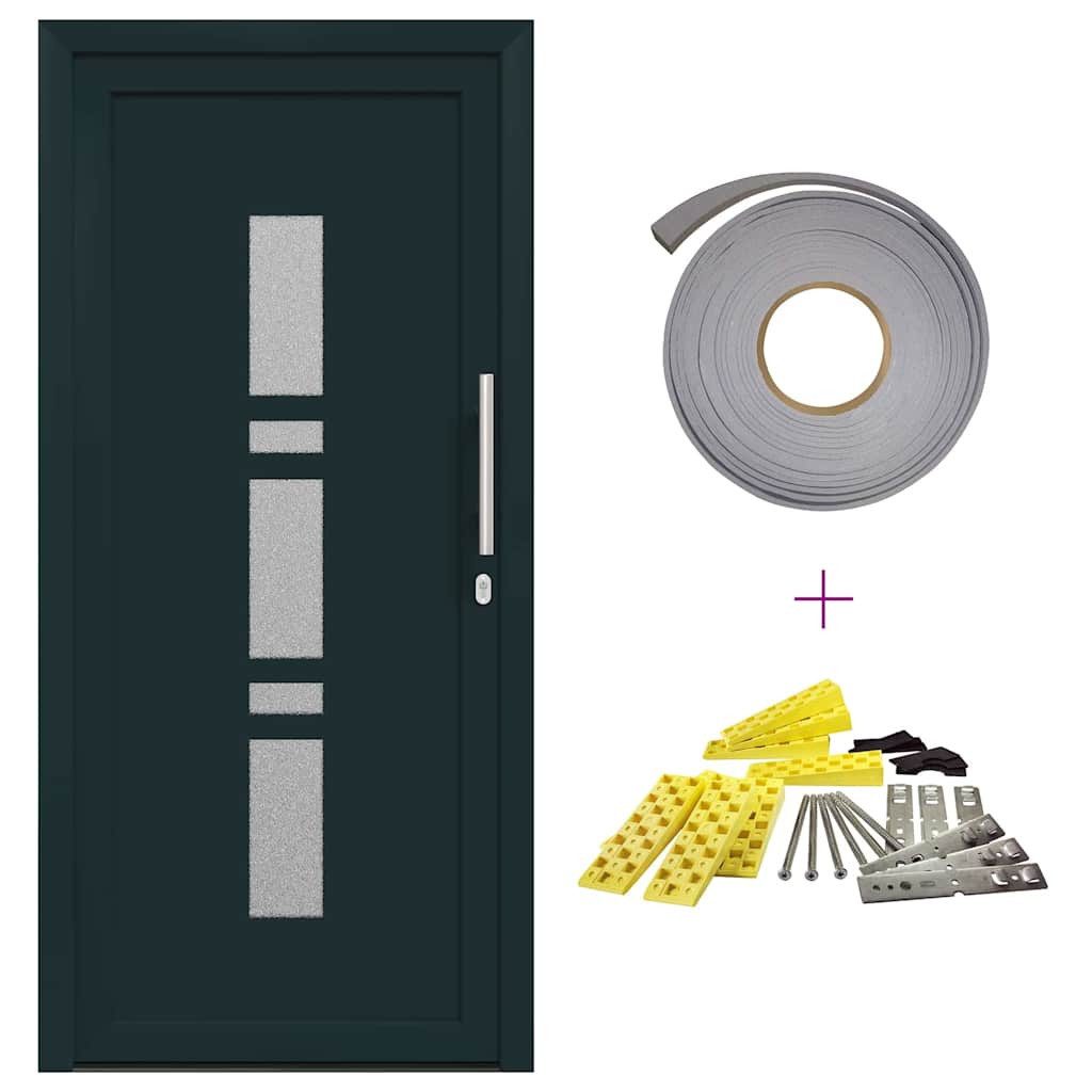 vidaXL Haustür Haustür Anthrazit PVC 108 x 208 cm mit Glas-Elemente rechtsanschlagend