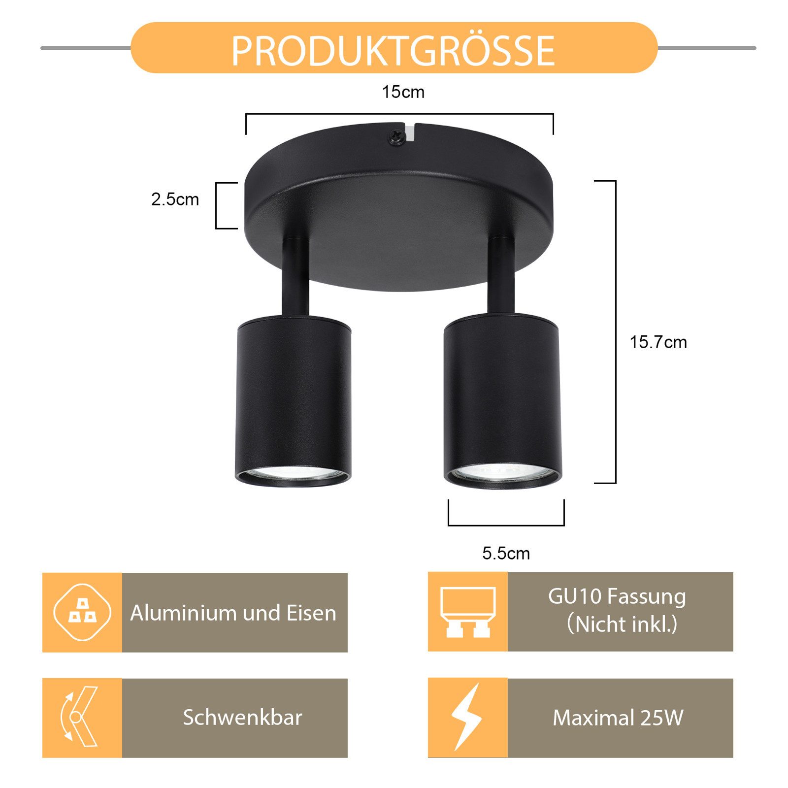 ZMH Deckenstrahler 2 Flammig Rund Deckenlampe günstig online kaufen