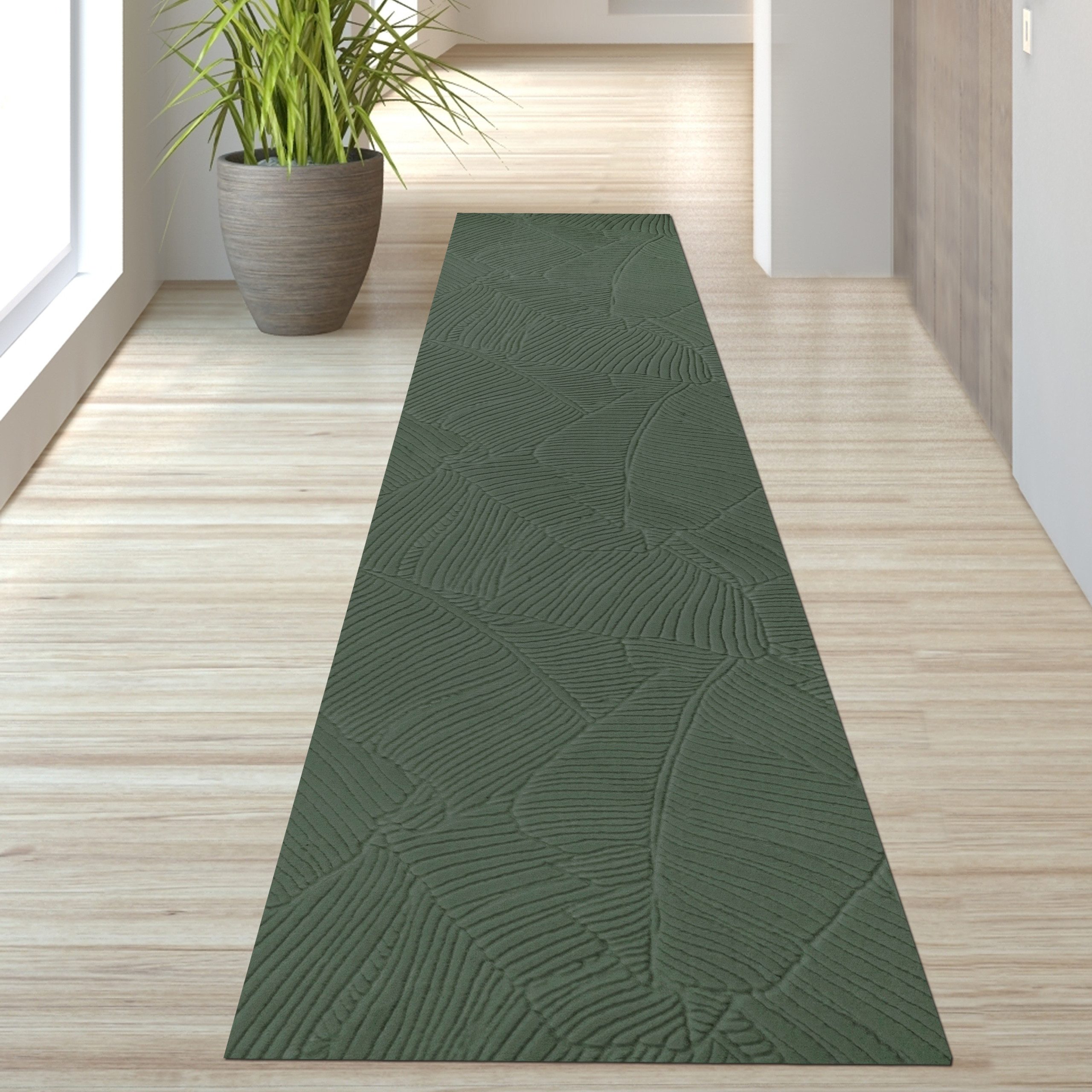 TeppichHome24 Teppich Schöner weicher Teppich mit Blattmuster in grün, rechteckig
