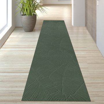 Teppich Schöner weicher Teppich mit Blattmuster in grün, TeppichHome24, rechteckig