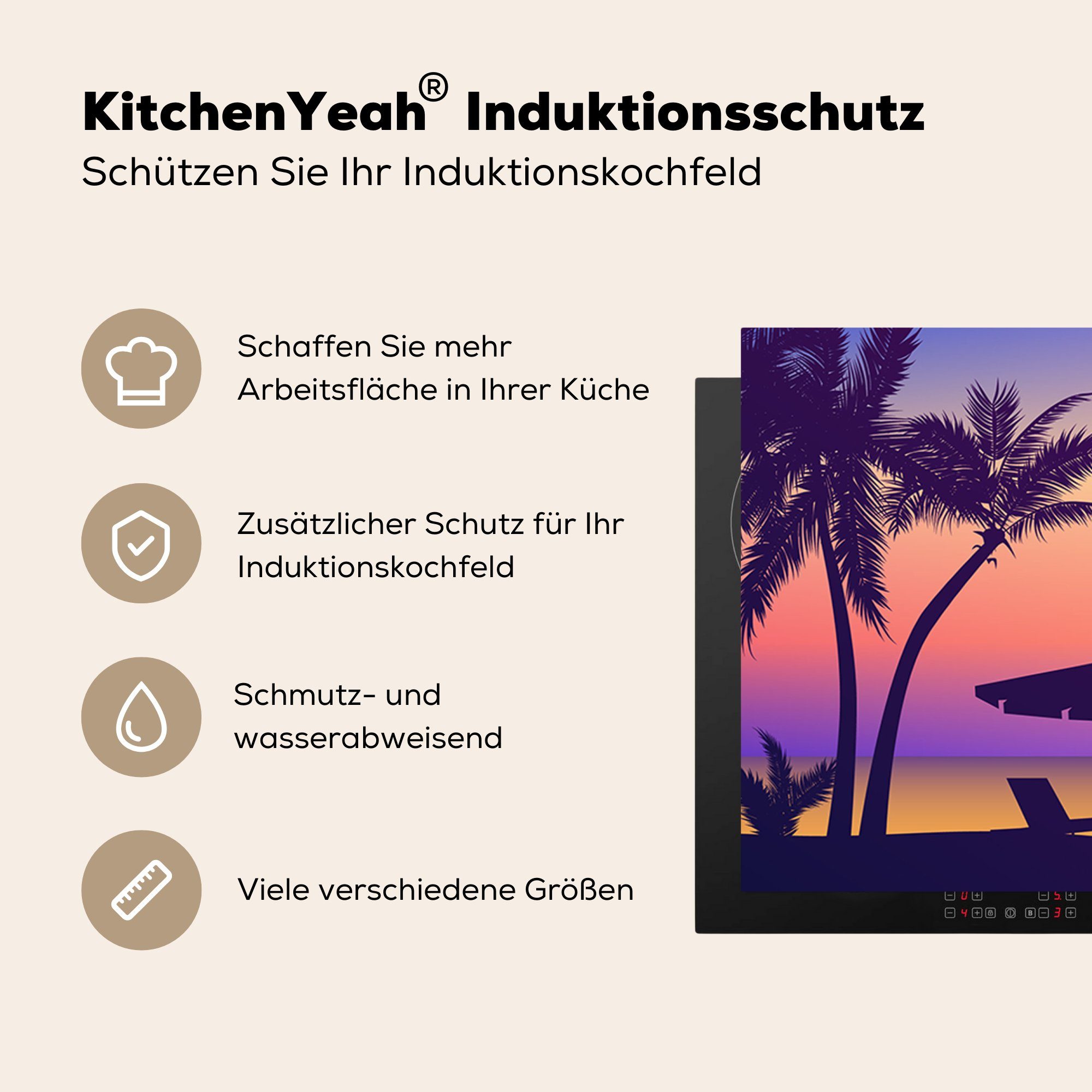 Schutz Ceranfeldabdeckung Vinyl, Induktionskochfeld - cm, 81x52 Strand Strandkorb (1 für die küche, MuchoWow Sommer Herdblende-/Abdeckplatte Zeichnung, - - tlg),