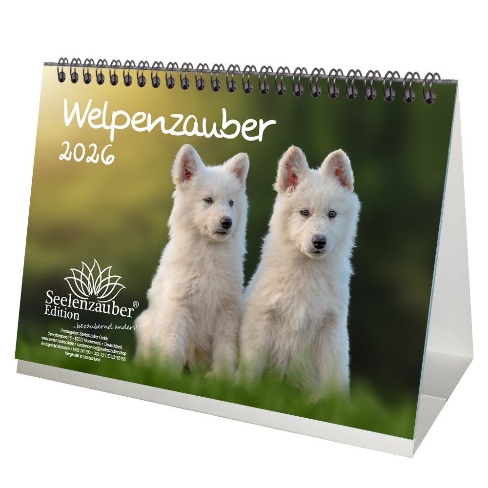 Seelenzauber Tischkalender Welpenzauber DIN A5 Tischkalender für 2026 Hunde Welpen