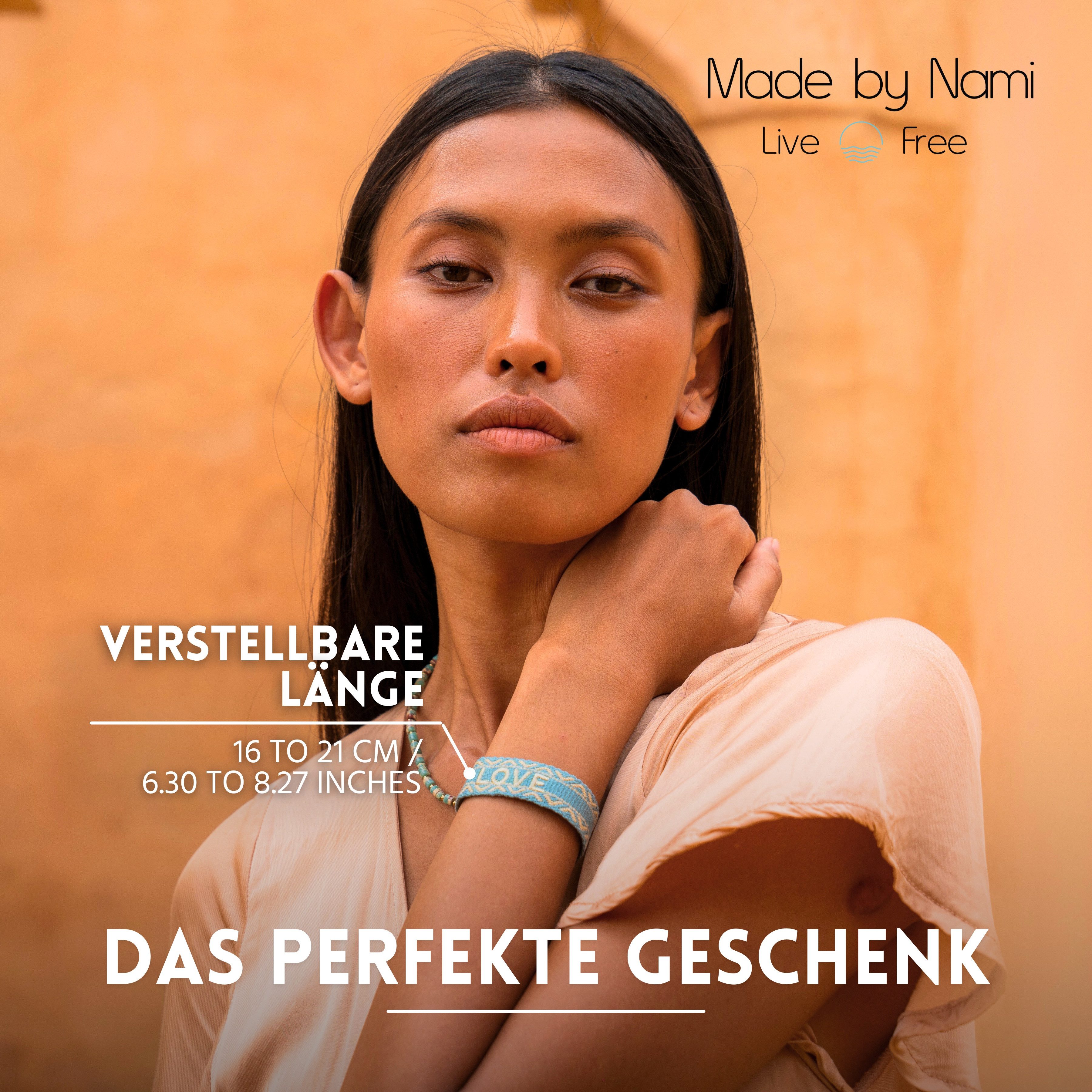 Made by Nami Armband Gewebt Damen mit Schriftzug in verschiedenen Varianten Glücksbringer, Freundschaftsarmband Geschenke für Frauen Geschenke für Mama