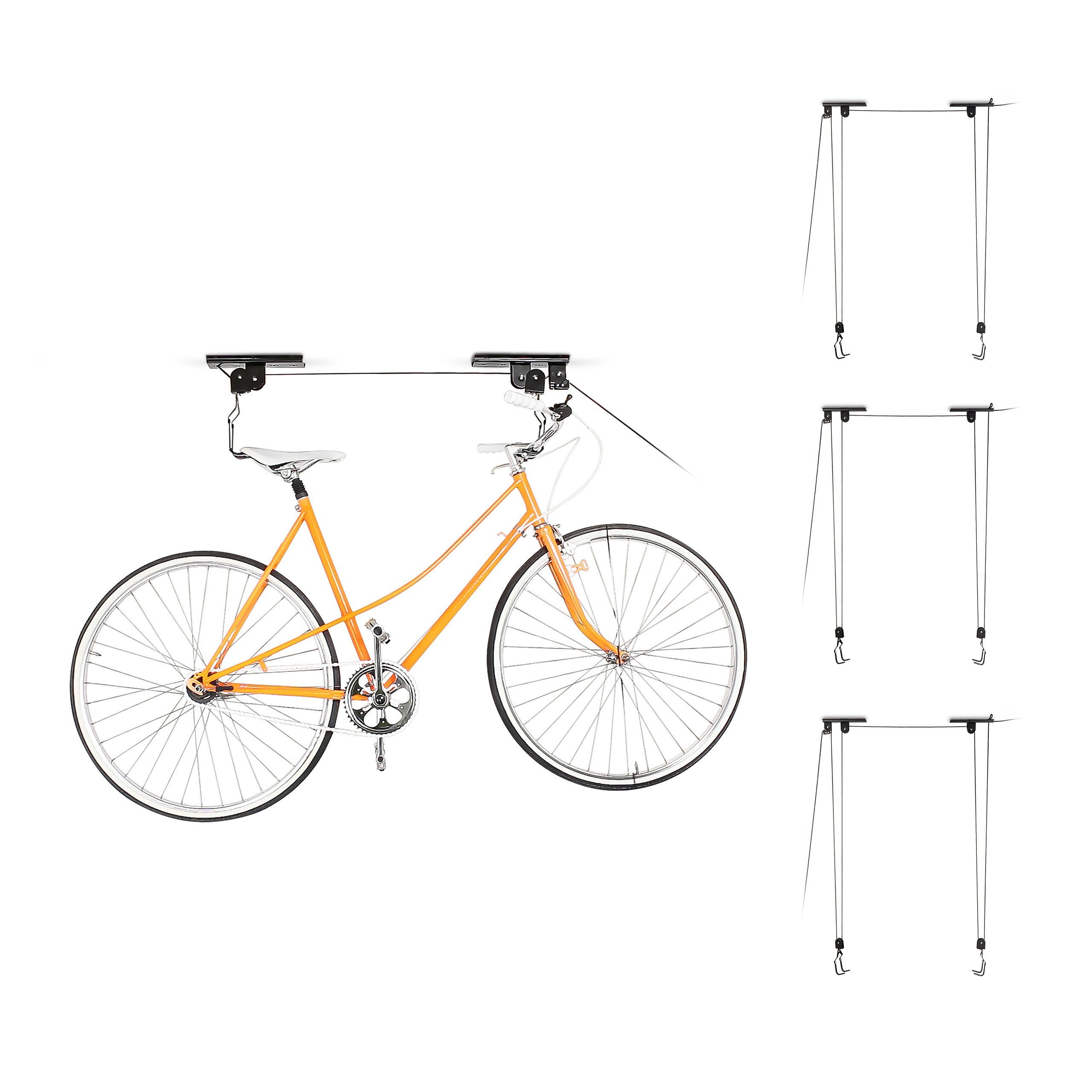 relaxdays Fahrradhalter 4 x Fahrradlift für die Decke | Fahrradwandhalterungen
