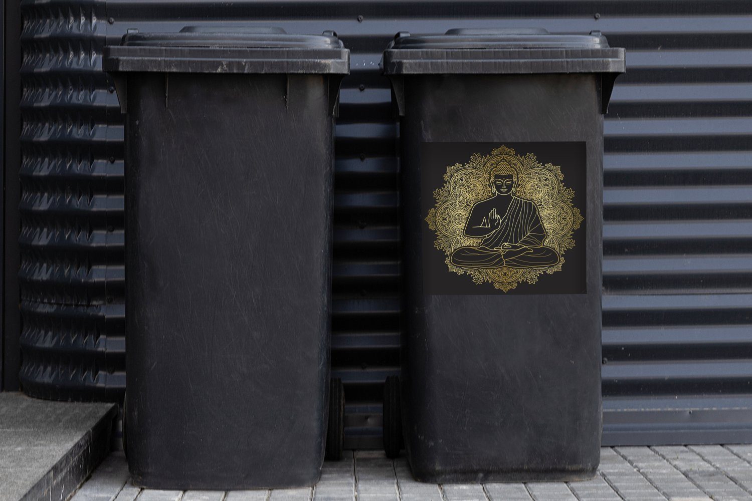 Wandsticker Abfalbehälter St), Sticker, - (1 - MuchoWow Mülltonne, Gold Bild Buddha Mülleimer-aufkleber, Container,
