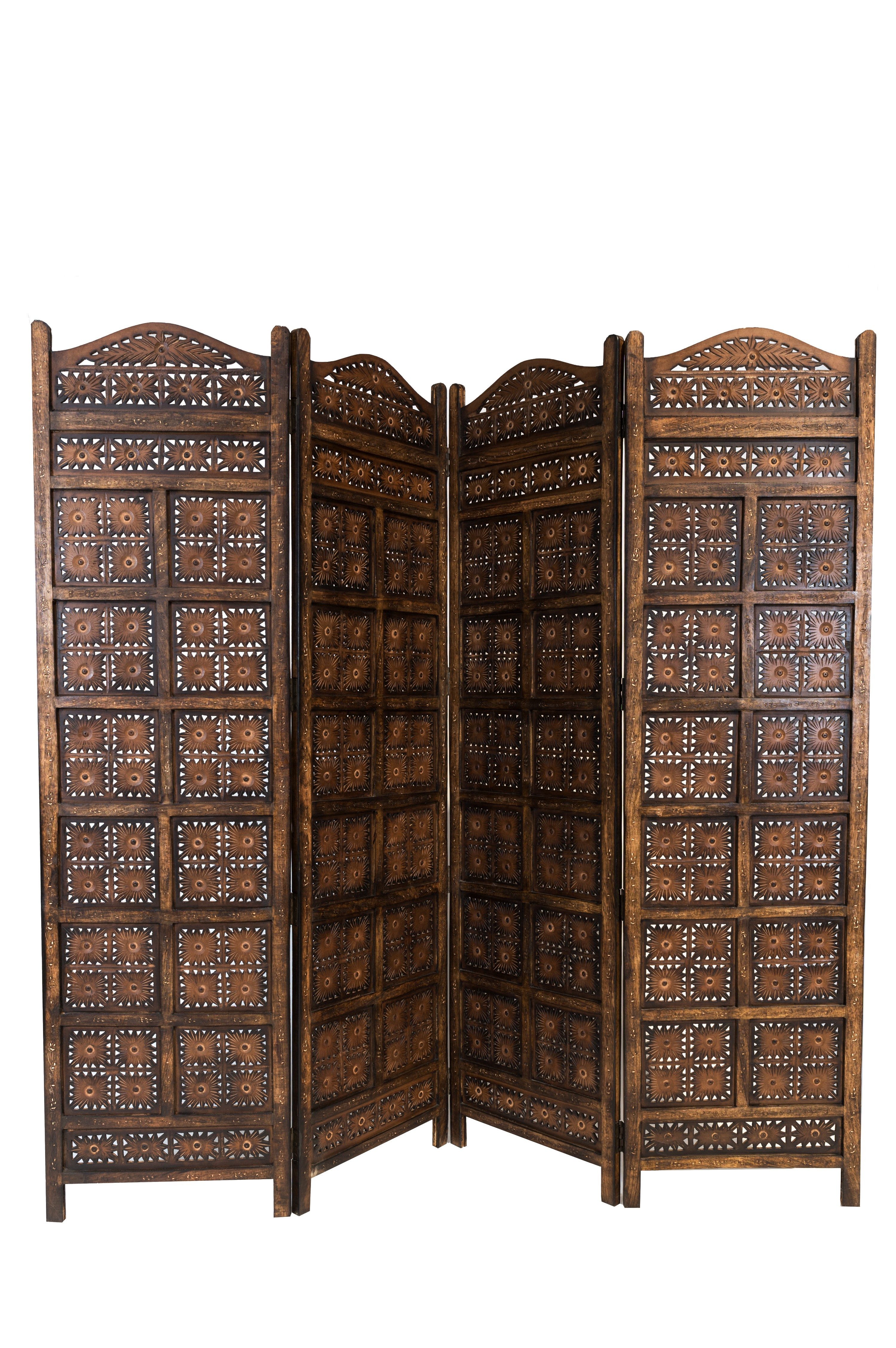Marrakesch Orient & Mediterran Interior Paravent Orientalischer Paravent Kamala modern aus Holz in Dunkelbraun 200 cm (1 St), Handarbeit