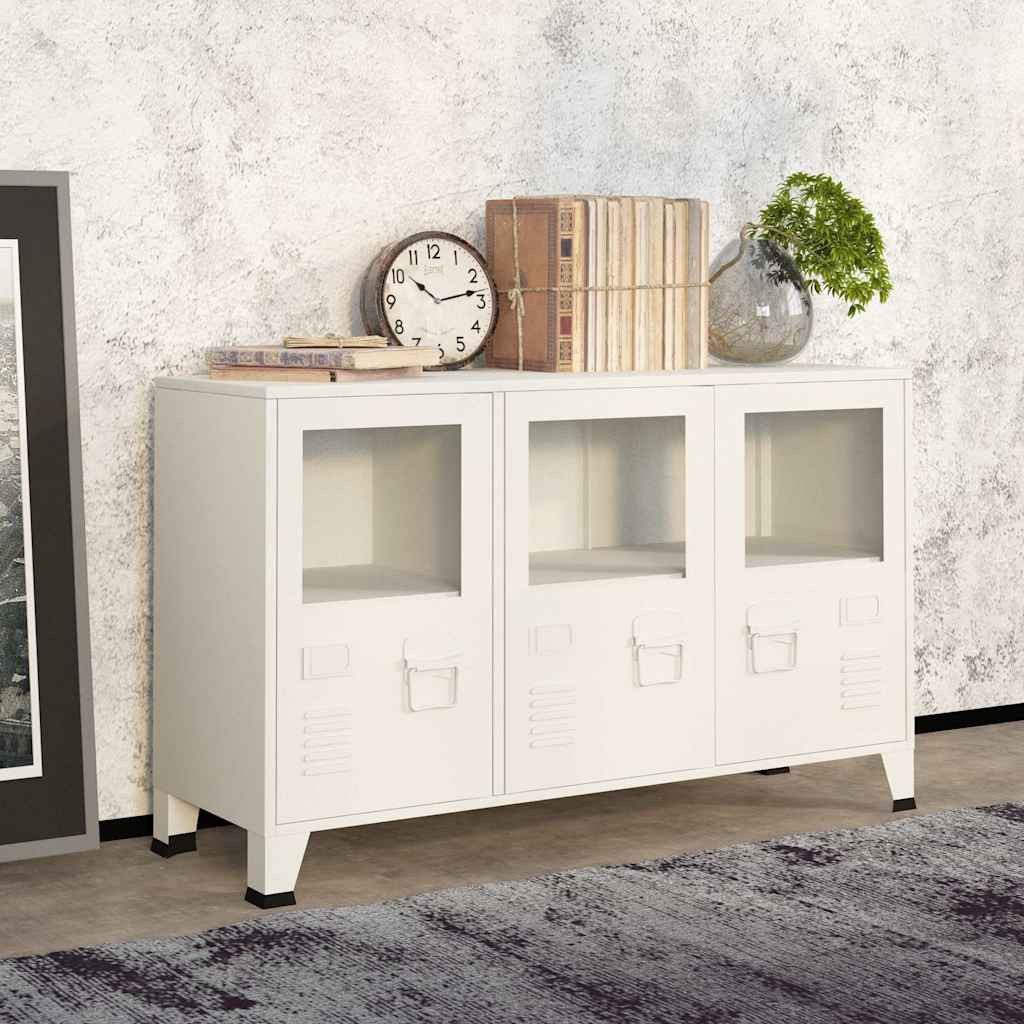 furnicato Sideboard Elegantes Weiß 105 x 35 x 62 cm mit Glastür (1 St), Industrie-Schrank mit Namensschildhaltern und integrierten Lüftungen
