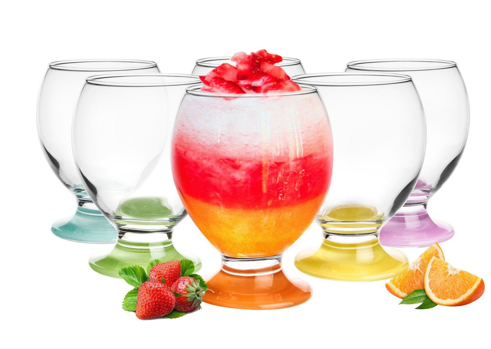 Sendez Gläser-Set 6 Gläser mit bunten Füßen 250ml Wassergläser Saftgläser Trinkgläser, Glas