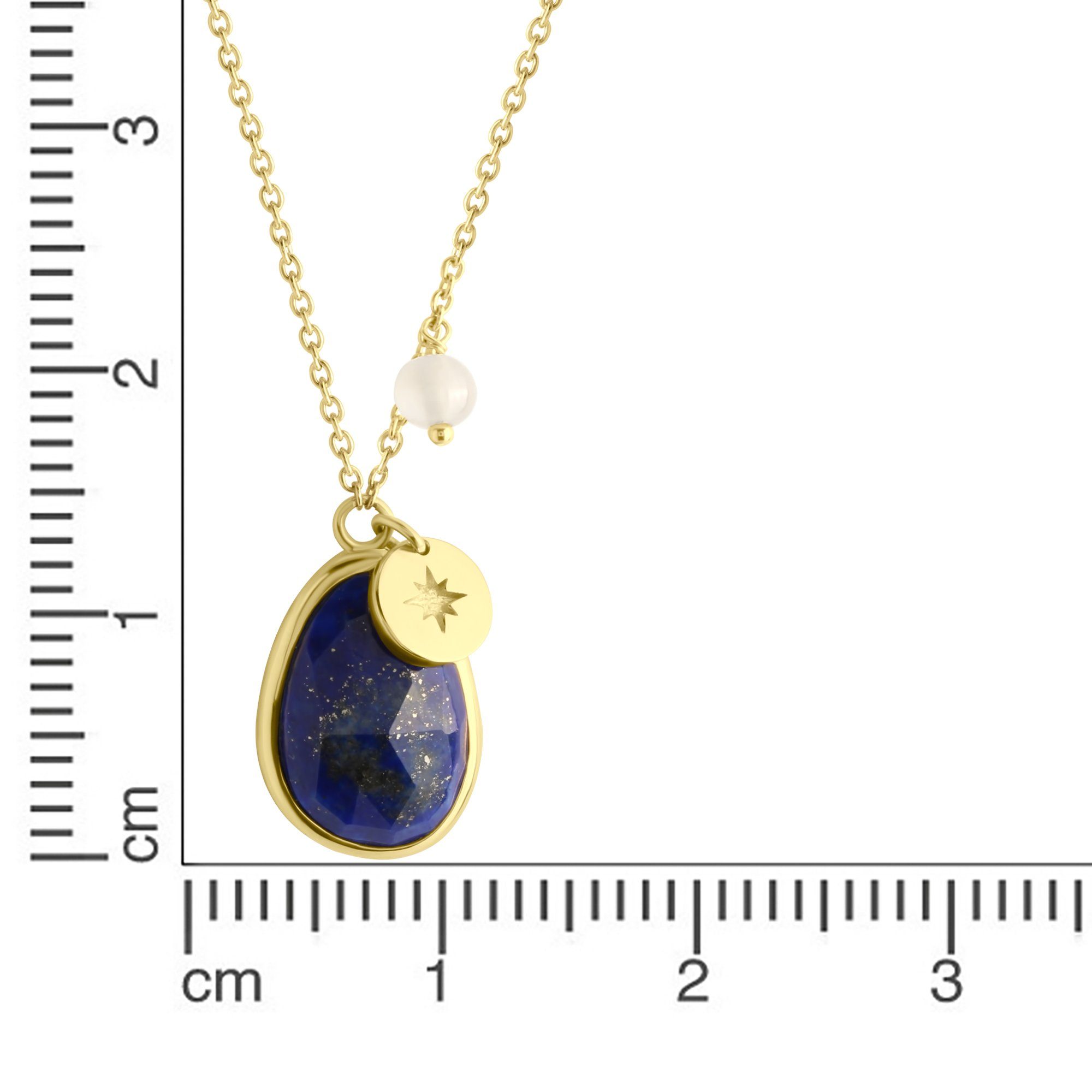 Jamelli Kette mit Anhänger Silber 925 vergoldet 42+3cm lang mit echtem Lapis und Mondstein
