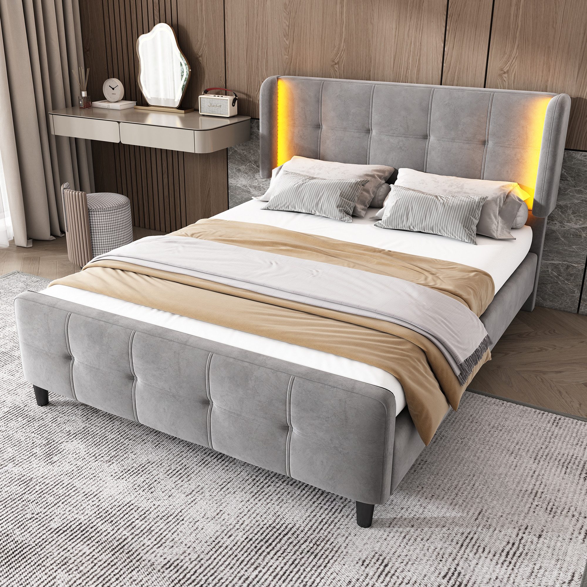 HAUSS SPOLE Polsterbett 140x200cm mit LED-Leisten, günstig online kaufen