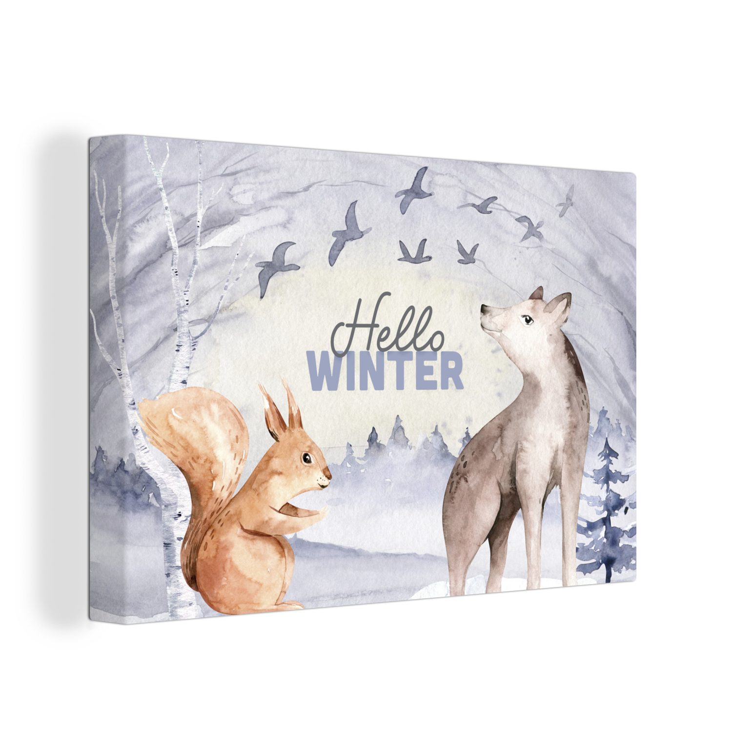 OneMillionCanvasses® Leinwandbild Schnee - Winter - Tiere, (1 St), Wandbild Leinwandbilder, Aufhängefertig, Wanddeko, 30x20 cm