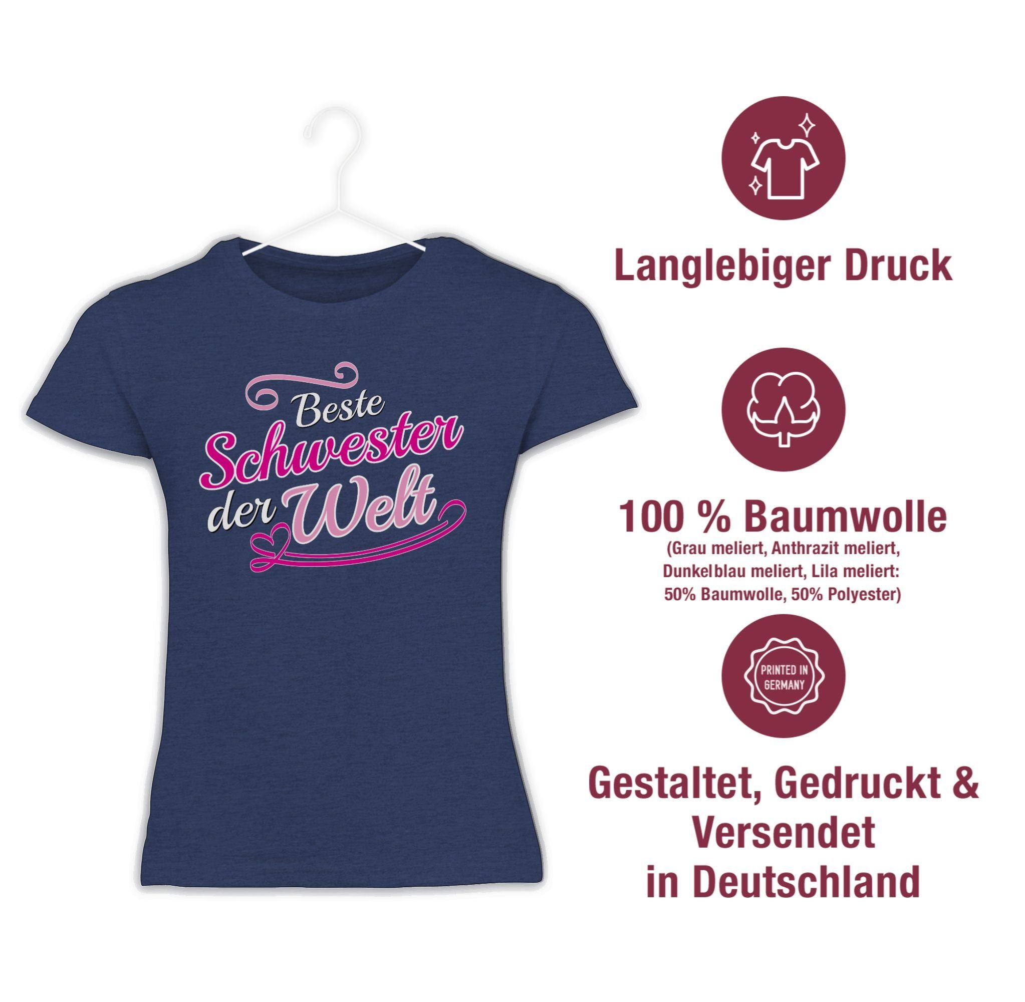 1 Schwester Meliert Vintage Shirtracer Beste T-Shirt Schwester Dunkelblau der Motiv - Welt