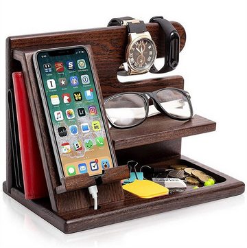 yozhiqu Media-Regal Holz-Desktop-Ladeständer für Mobiltelefone,Schmuck Aufbewahrungsregal, Handgefertigter Schreibtisch-Organizer aus hochwertigem Eschenholz