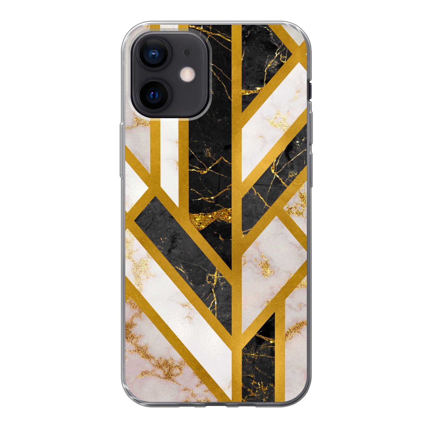 MuchoWow Handyhülle für Apple iPhone 12 Marmor - Gold - Glitzer - Luxus, Smartphone-Bumper, Print, Handy Schutzhülle Dünn