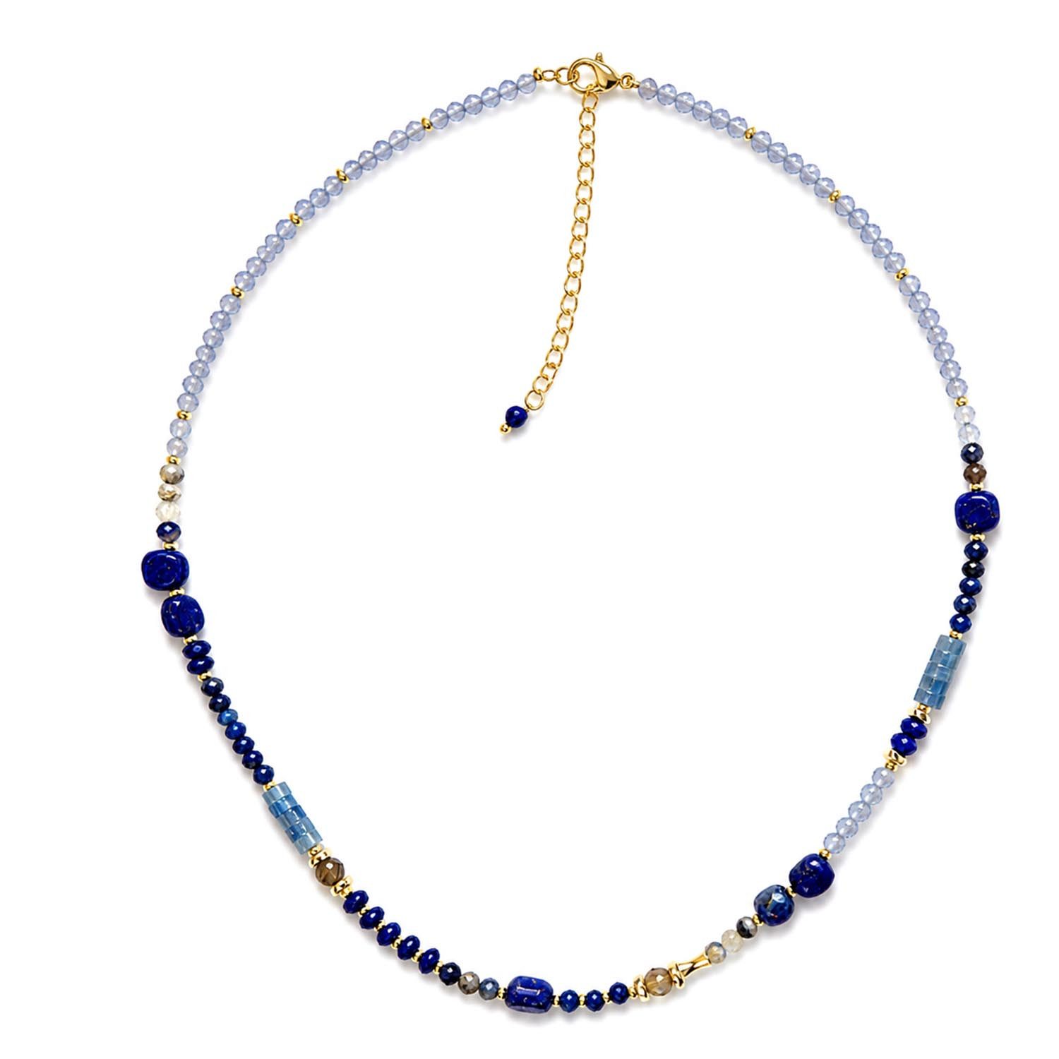 Perlenkette Amita Edelstein-Kette mit Sodalith, Tigerauge & Aquamarin