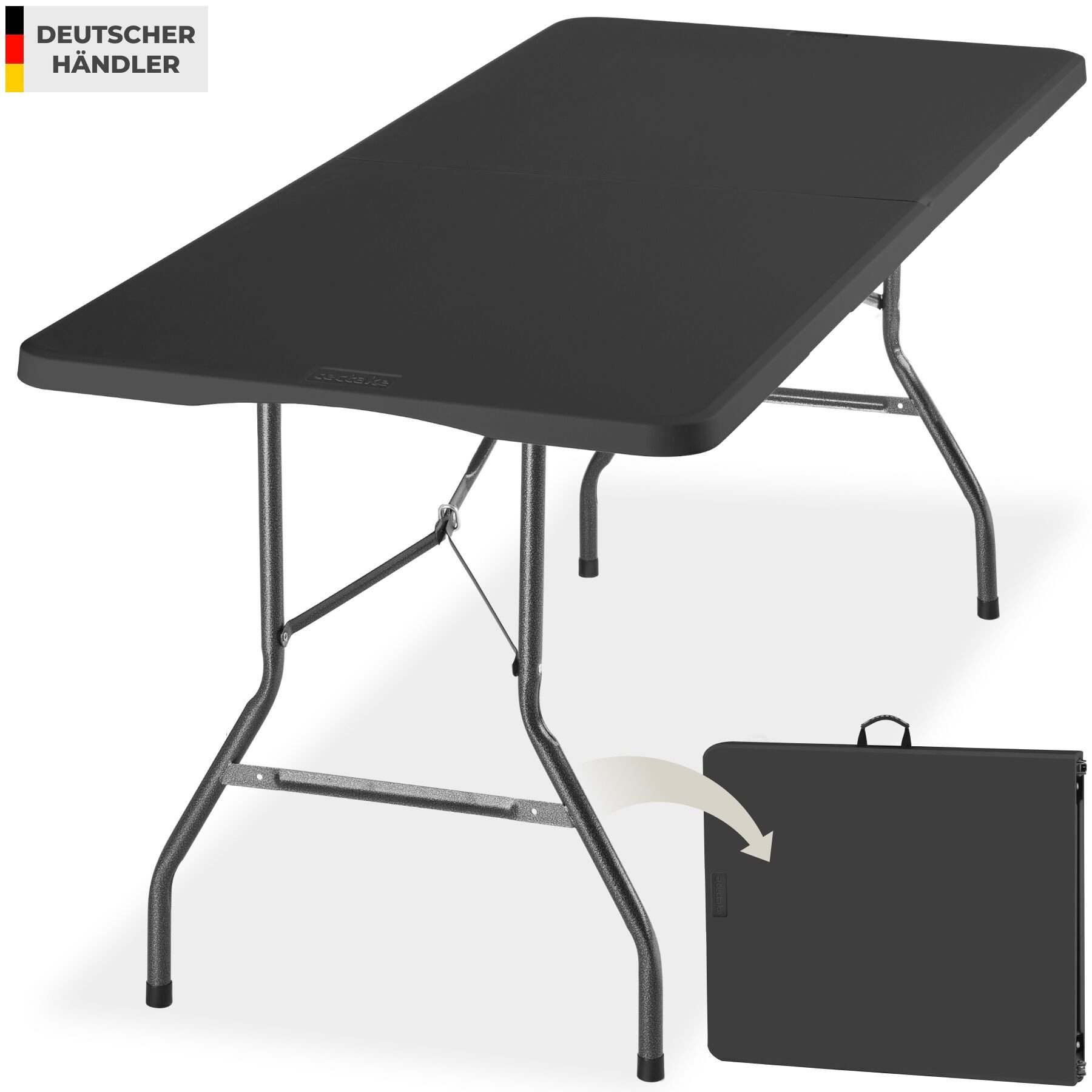 tectake Campingtisch Outdoor-Tisch klappbar, gummierter Tragegriff, 120 kg Belastbarkeit (Klapptisch Panja, 1-St., in anthrazit), wetterfest, robuster Kunststoff, bodenschonende Kunststoffkappen