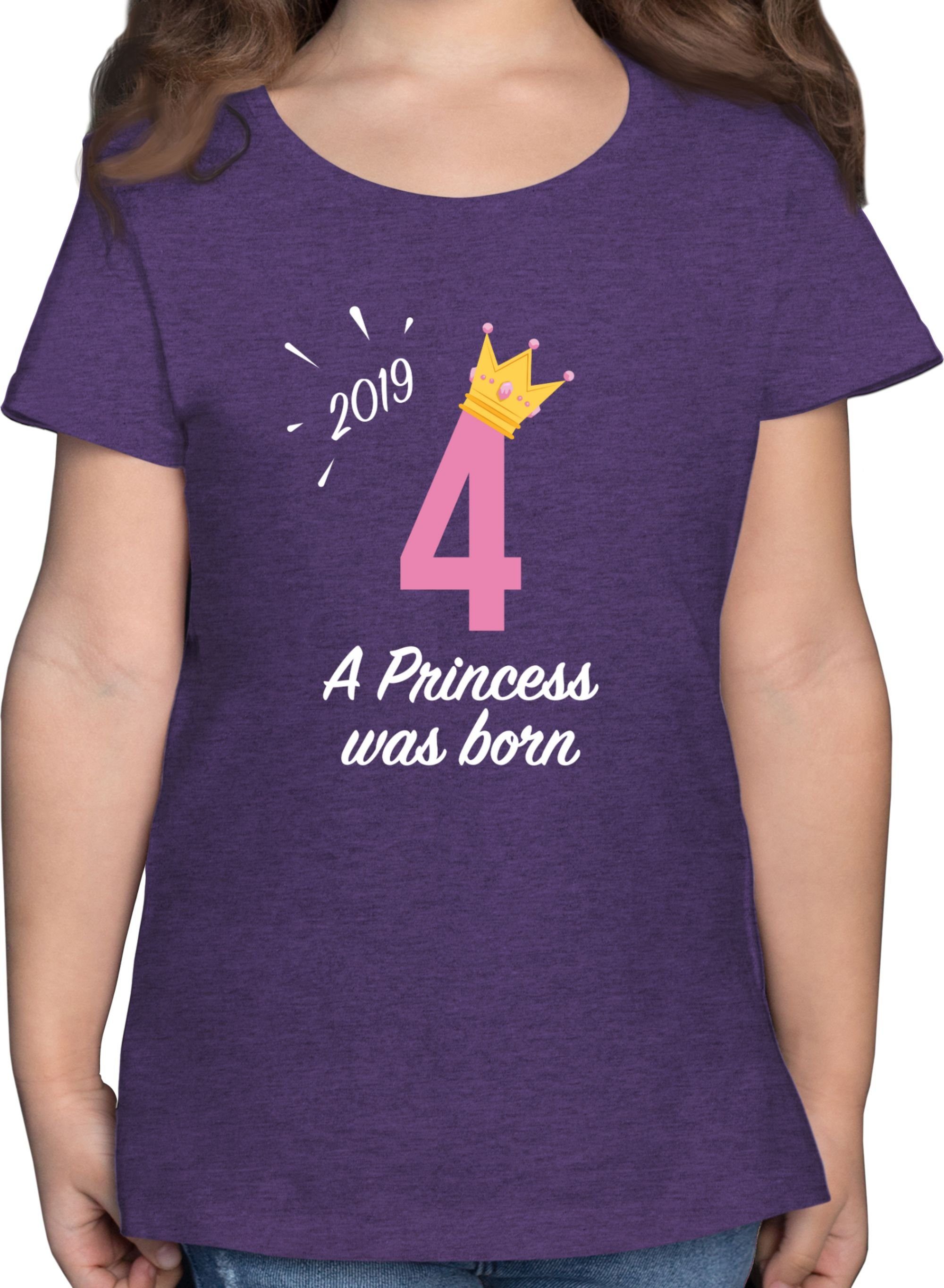 Shirtracer T-Shirt Vierter Mädchen Princess Lila 4. Geburtstag 2019 2 Meliert