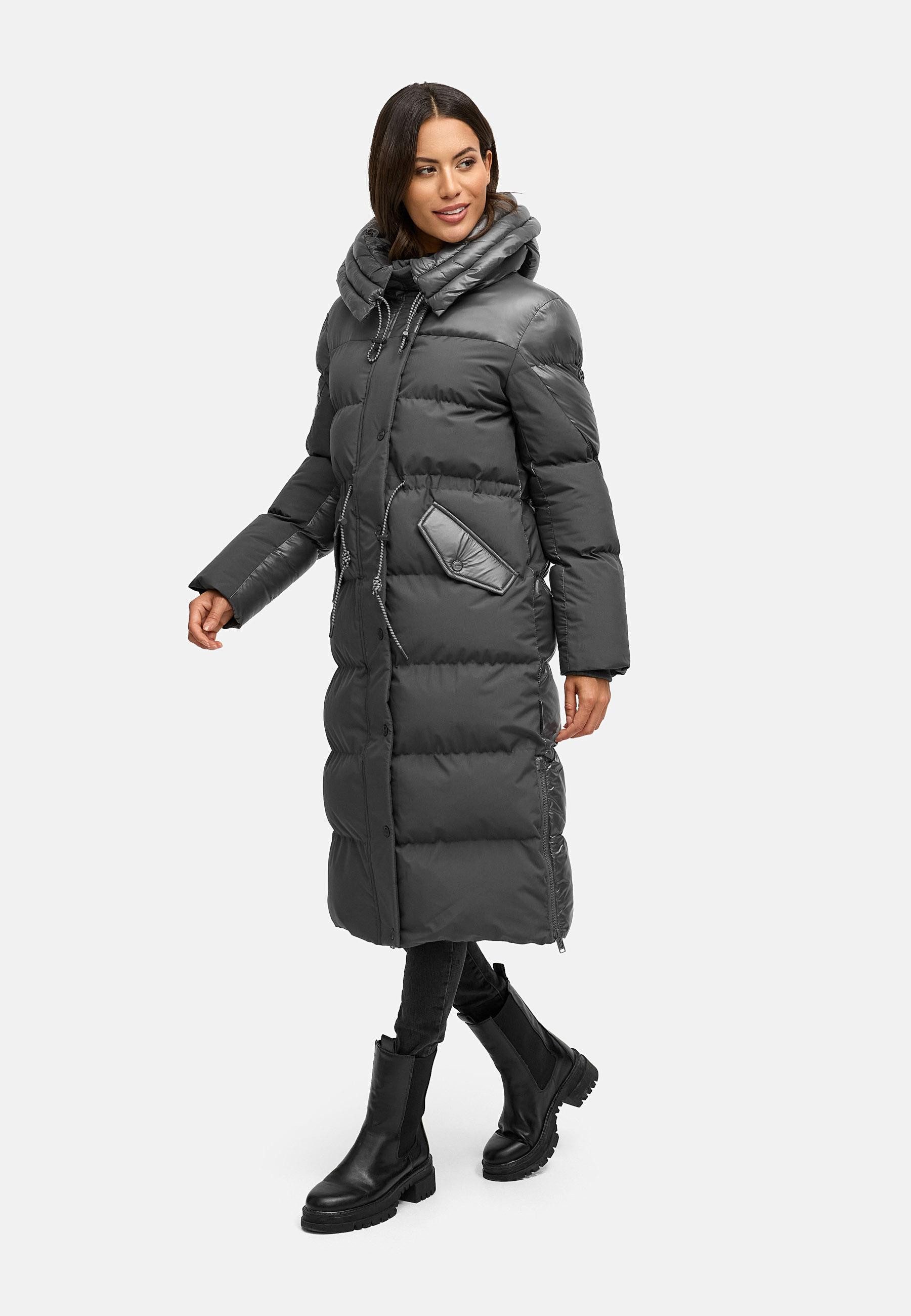 Navahoo Steppmantel Knusperherz 14 Langer gesteppter Damen Wintermantel mit Materialmix