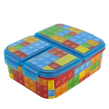 Stor Lunchbox Klemmbausteine Kinder 2 teiliges Set, Kunststoff, Brotdose mit 3 Kammern plus Becher