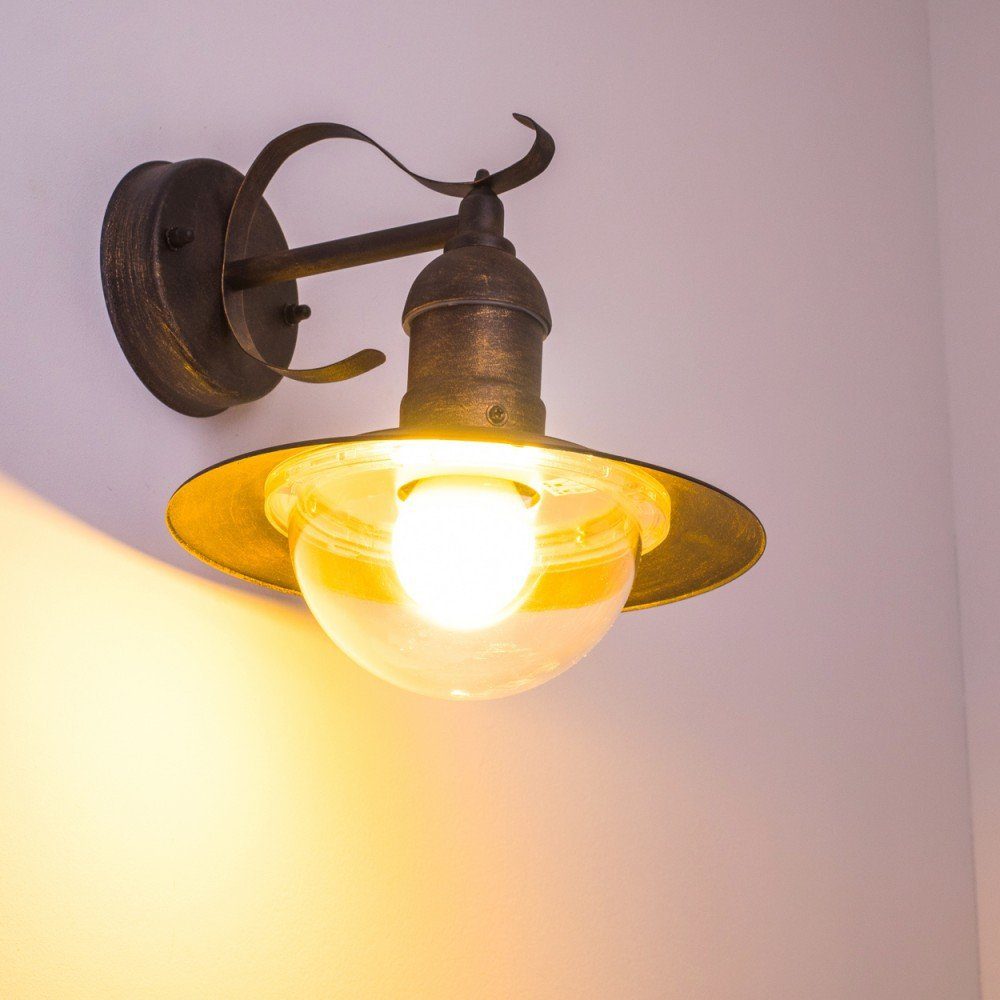 hofstein Außen-Wandleuchte »Riva« Außenwandlampe abwärts aus Metall u. Kunststoff in Braun/Gold, ohne Leuchtmittel, m. E27, Retro/Vintage Außenleuchte für Terrasse u. Hof