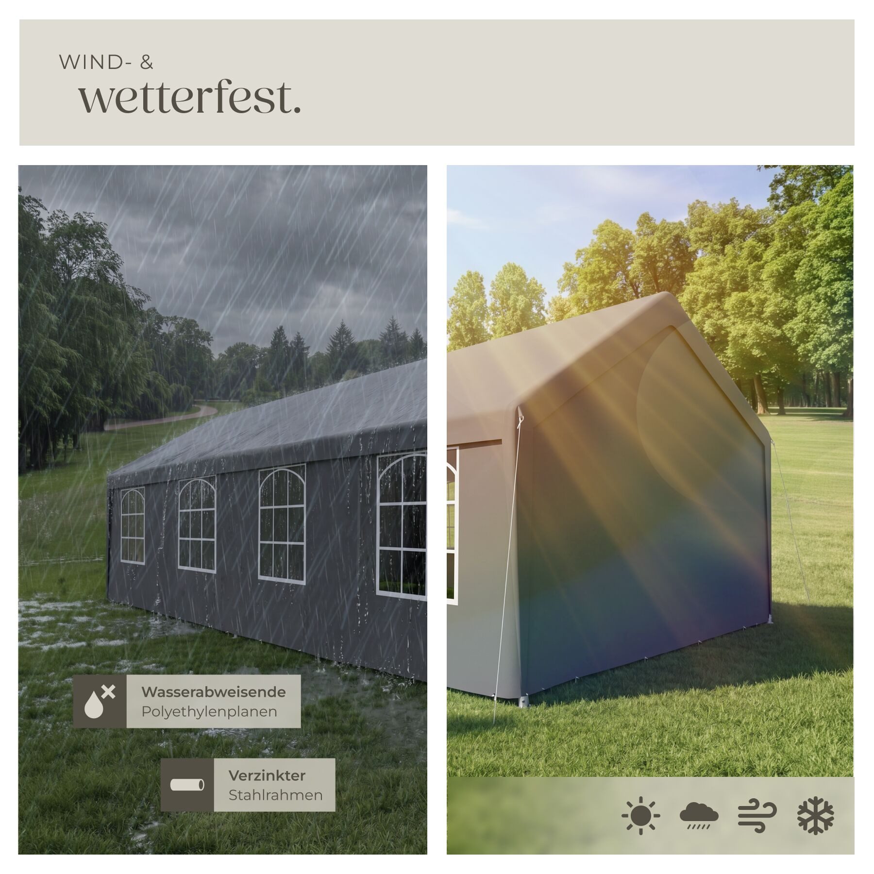 tectake Pavillon Festzelt 4 x 8 m wasserdicht mit UV-Schutz, abnehmbare Seitenteile, mit 4 Seitenteilen, (Partyzelt Wasserdicht Mammut, in Grau), Stahlgestell m – Bild 4 von 5