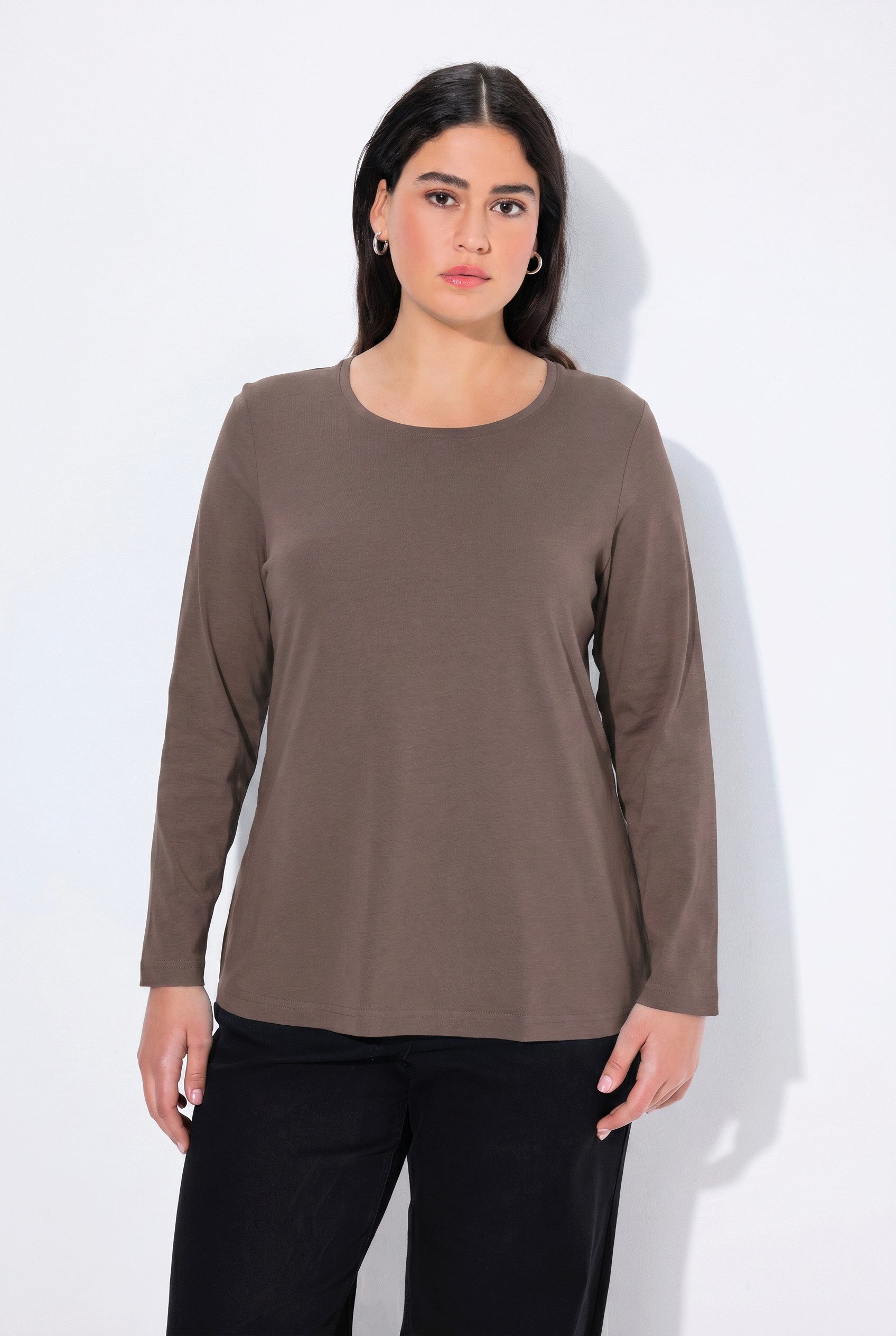 Ulla Popken T-Shirt Shirt Slim Rundhalsausschnitt Langarm