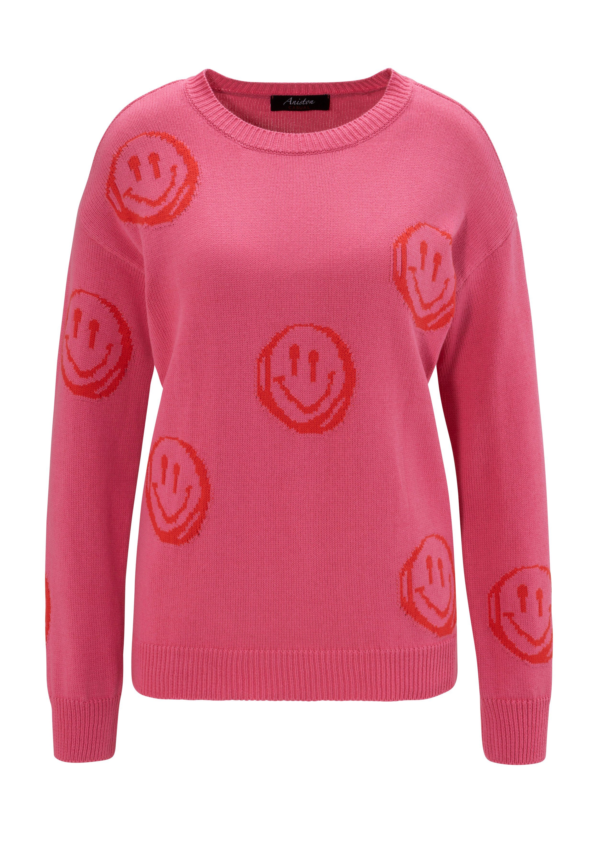 Strickpullover pink-rot - KOLLEKTION CASUAL NEUE mit eingestrickten Aniston Smileys