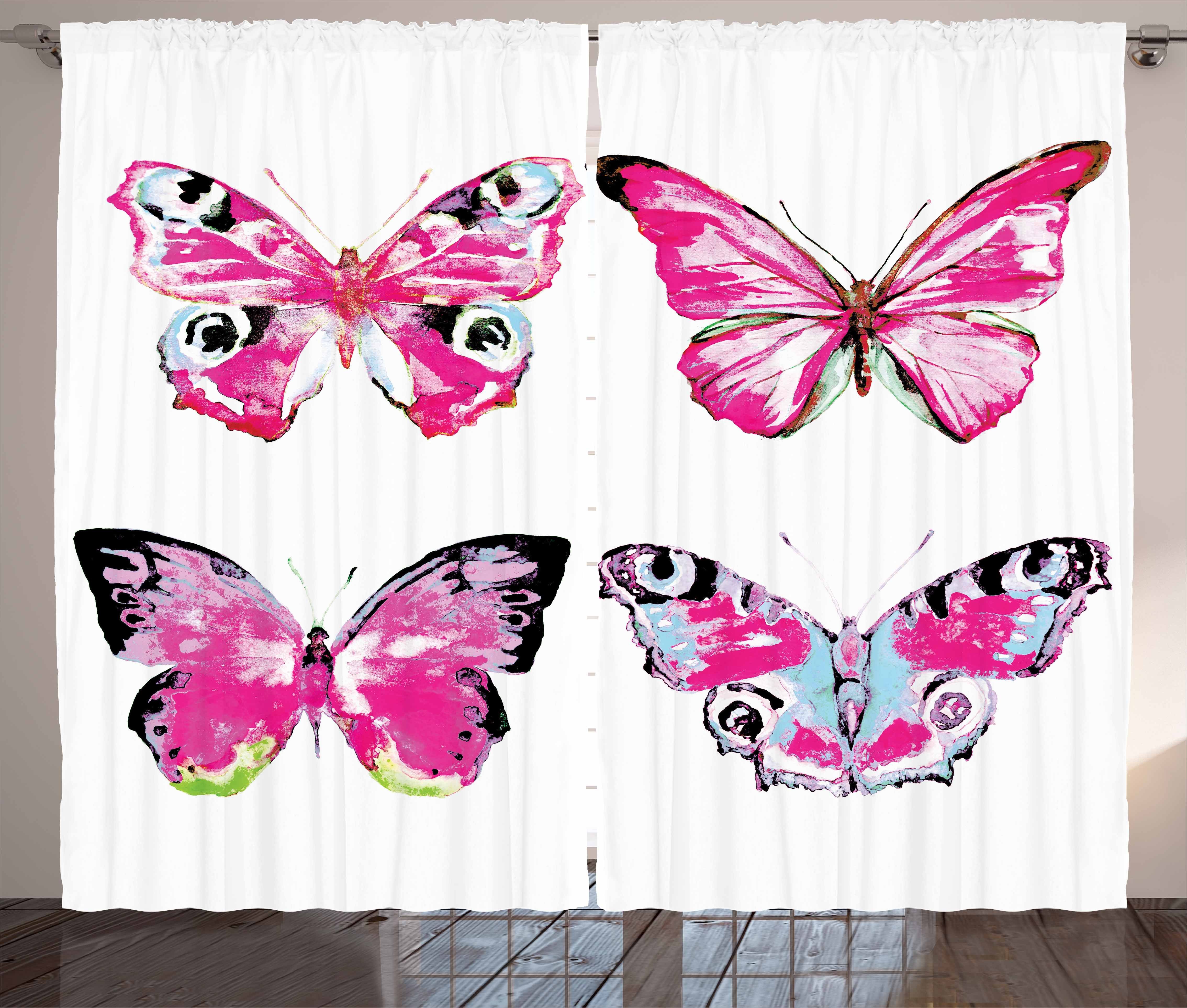 Popularität Gardine Schlafzimmer Kräuselband Vorhang mit Abakuhaus, Aquarell Schlaufen Schmetterlinge Haken, und